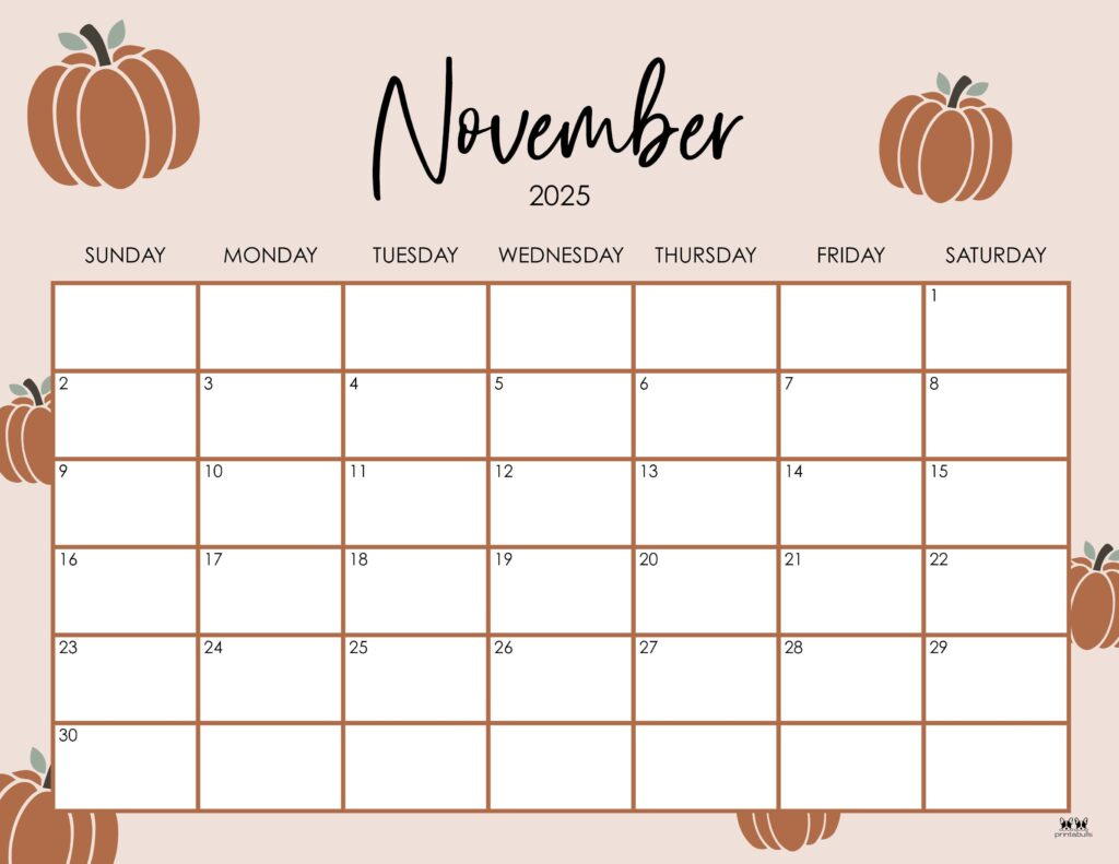 November 2025 Calendars - 107 Free Printables | Printabulls with Thanksgiving 2025 Calendar Printable