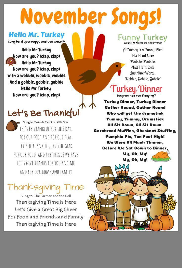 November Songs For Transitional Kindergarten. | Thanksgiving Songs in Thanksgiving Songs and Poems For Preschool