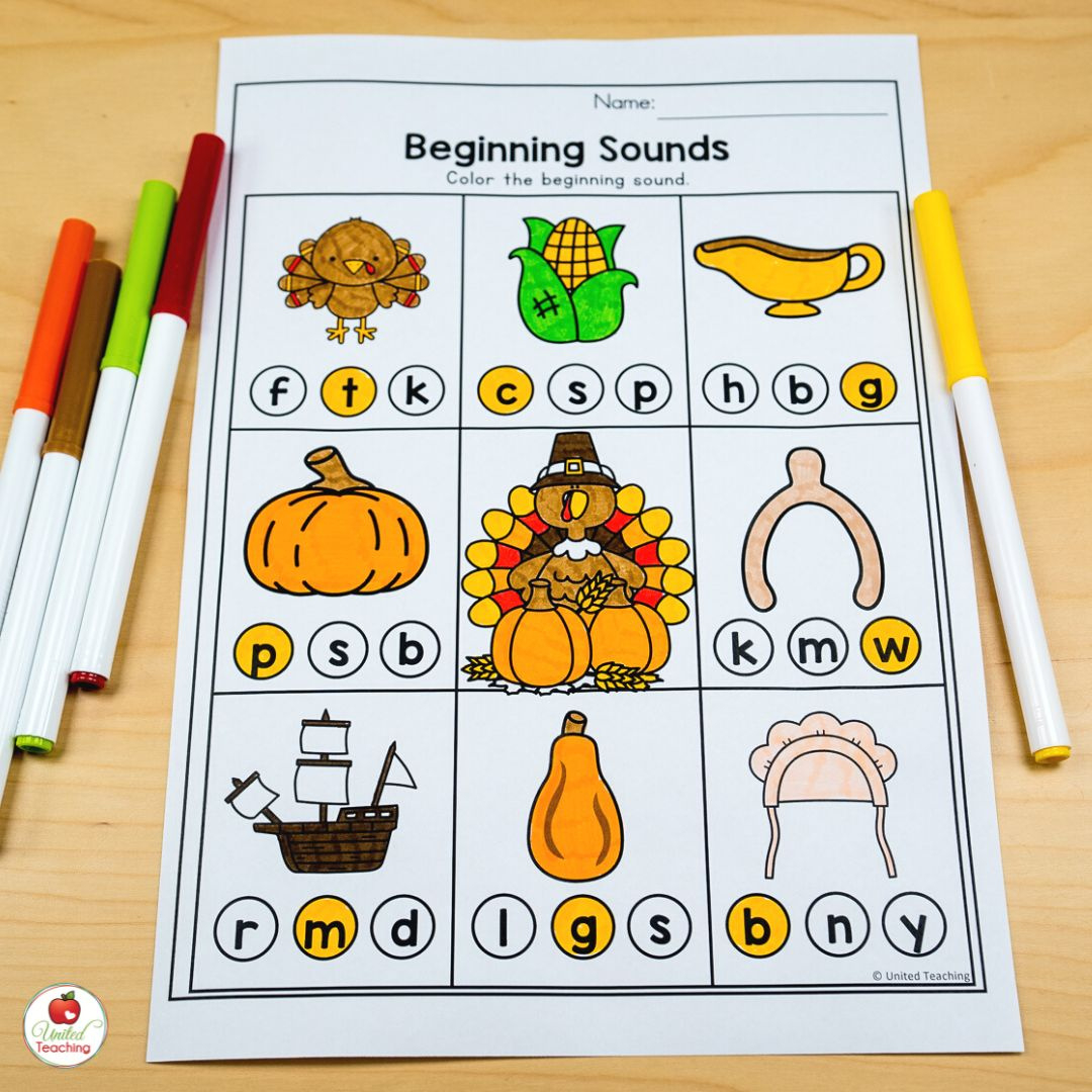 November Worksheets For Kindergarten: Easy To Prep Thanksgiving with regard to Thanksgiving Beginning Sounds Worksheet