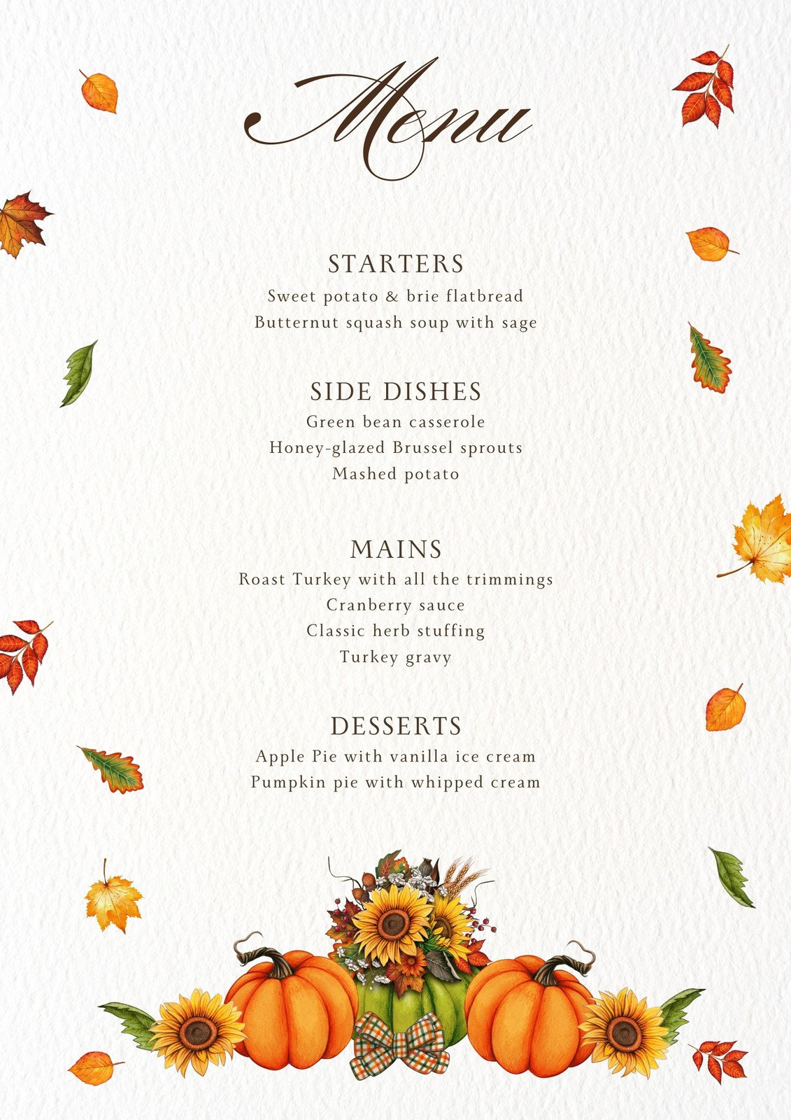 Page 4 - Free Printable, Customizable Thanksgiving Menu Templates in Thanksgiving Menu Template Printable Free Pumpkins