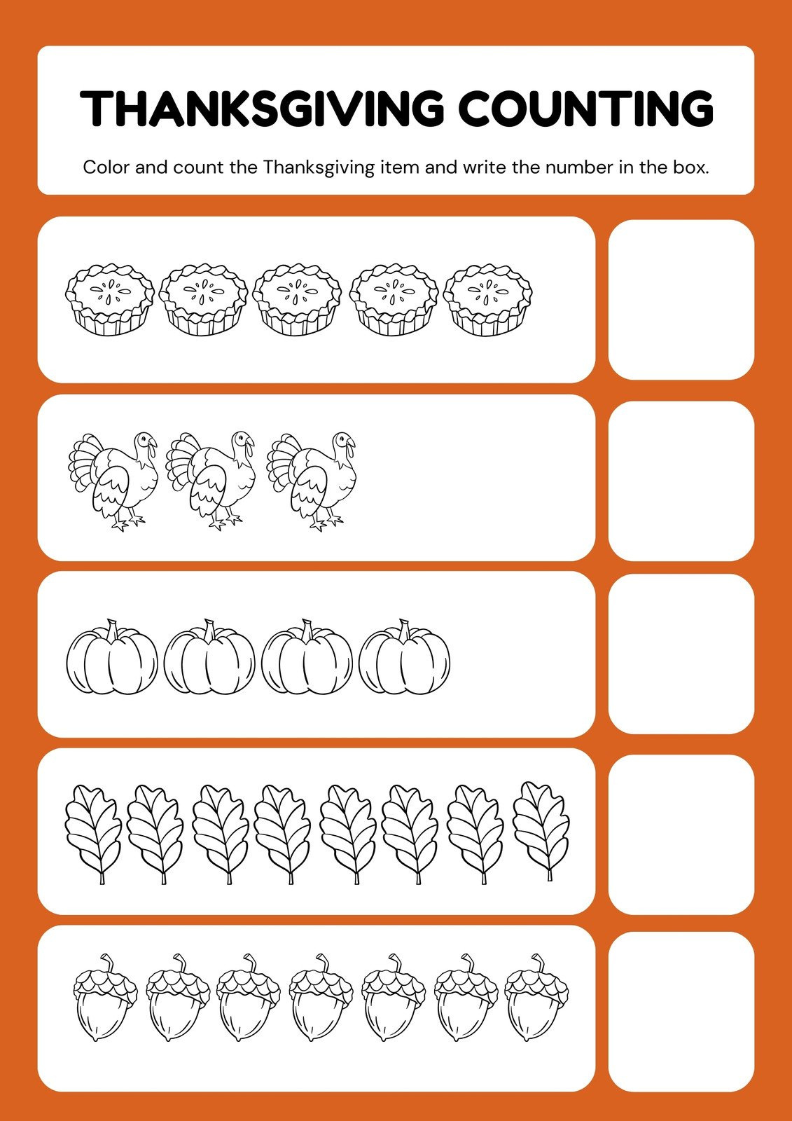 Page 4 - Free Printable Thanksgiving Worksheet Templates | Canva pertaining to Thanksgiving Counting Book Printable