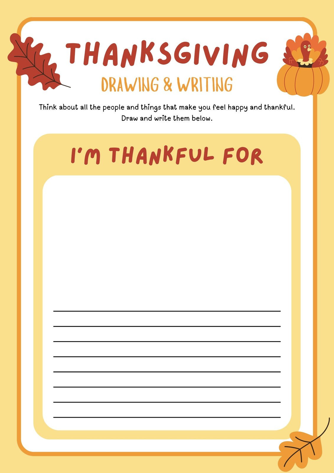 Page 4 - Free Printable Thanksgiving Worksheet Templates | Canva throughout Printable Thanksgiving Writing Prompts