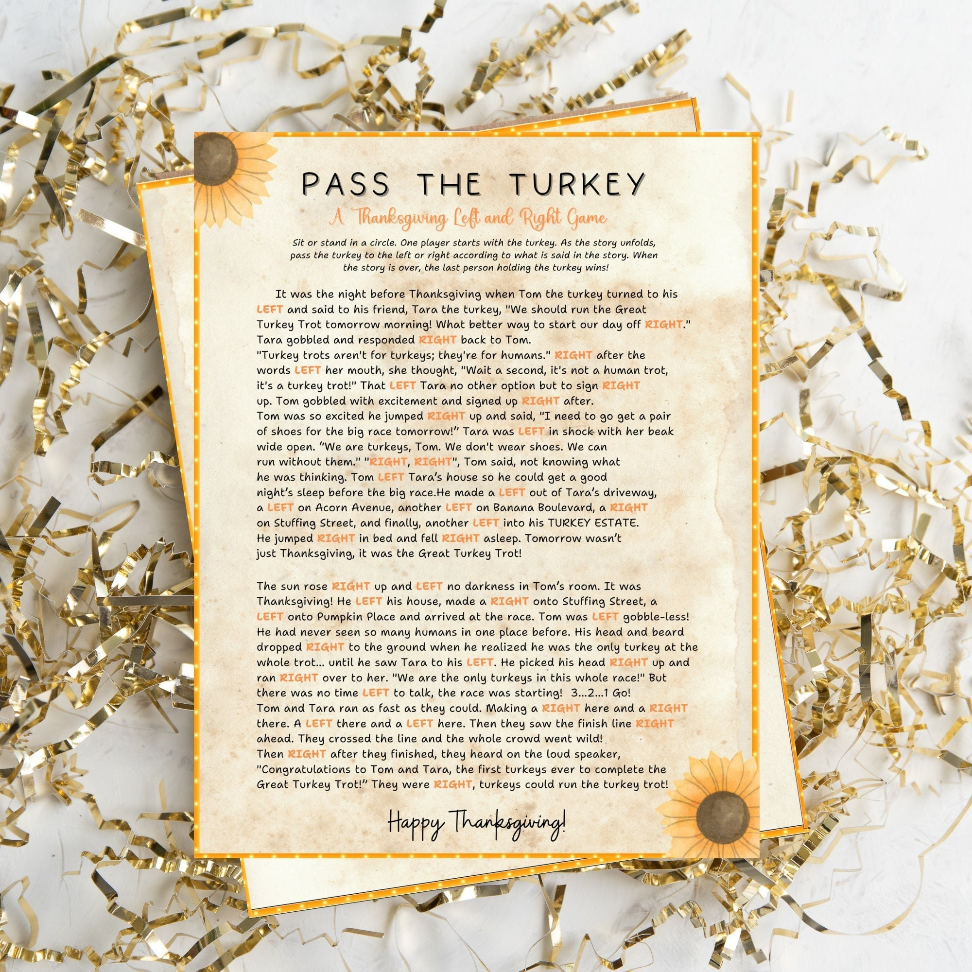 Pass The Turkey Thanksgiving Game: Left Right Story (Pdf) - Etsy within Thanksgiving Left Right Story Printable