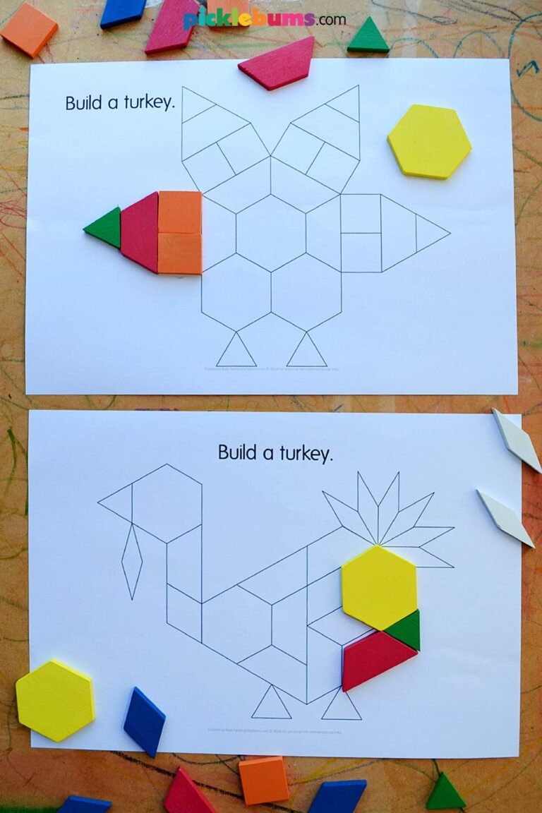 Pattern Block Turkeys - Free Printable - Picklebums for Thanksgiving Pattern Block Mats Free Printable