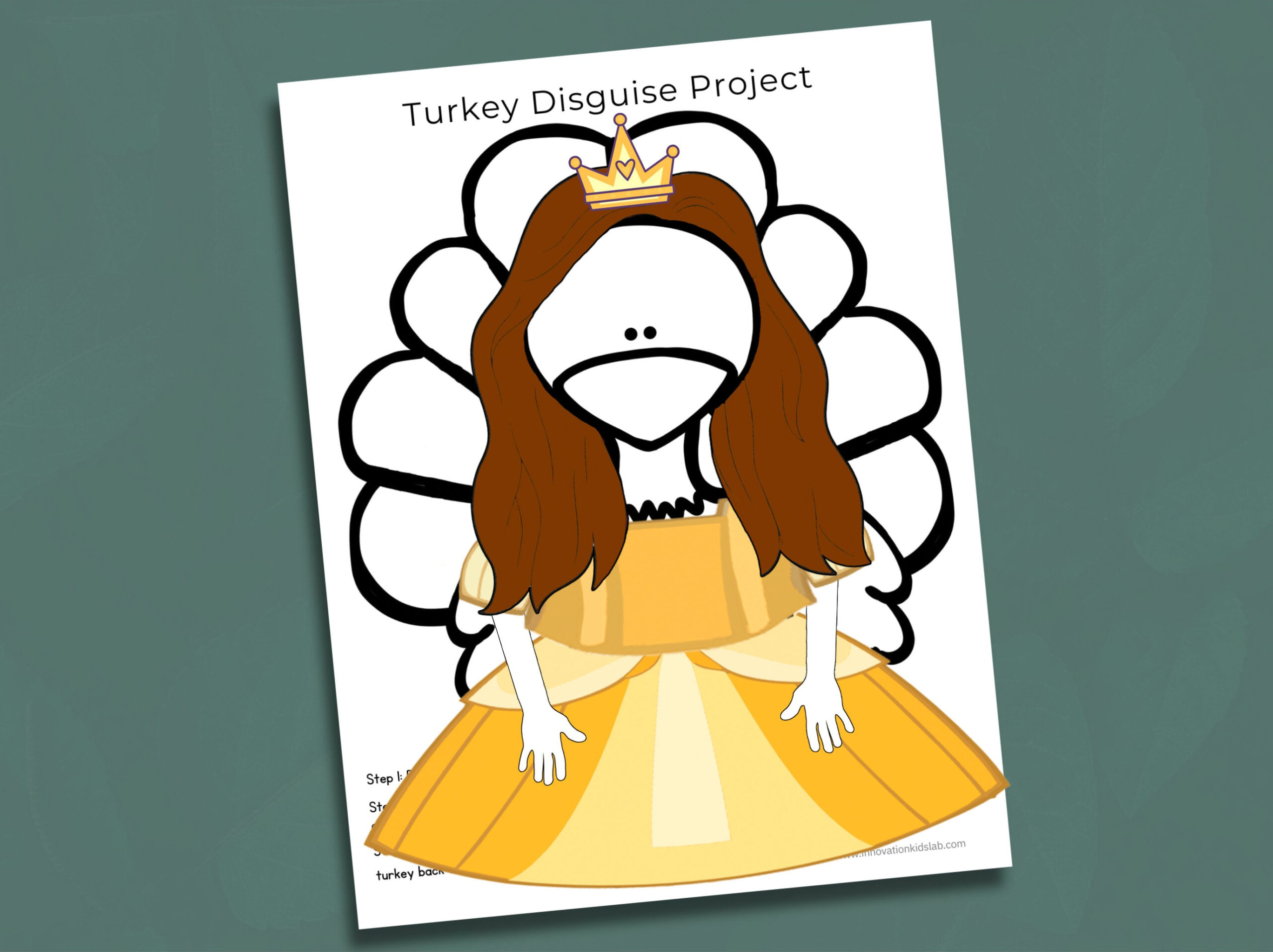 Princess Turkey In Disguise Project: Kids Fall Craft (Digital for Turkey in Disguise Princess Peach
