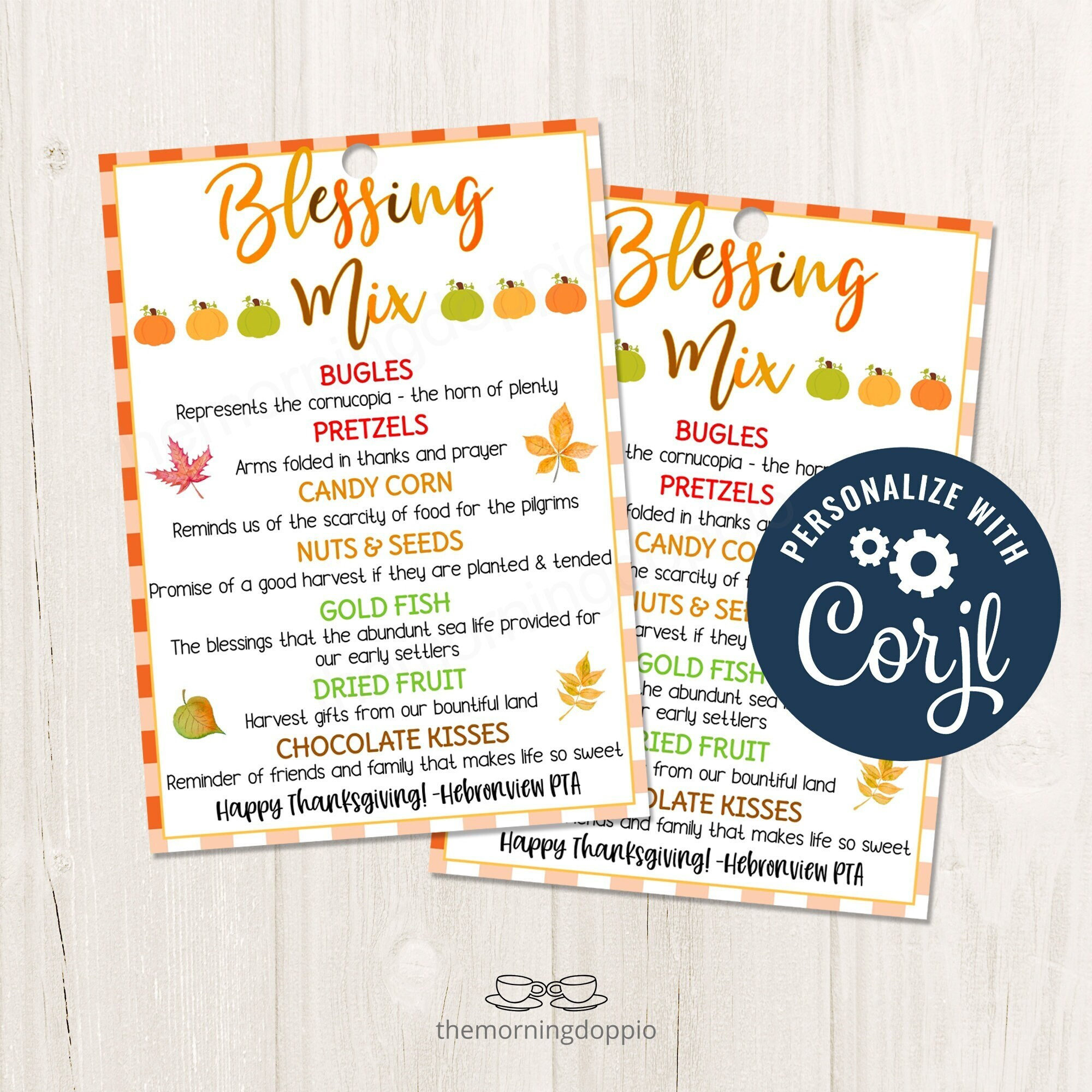 Printable/Editable Thanksgiving Blessing Mix Label Gift Tag inside Thanksgiving Blessing Mix Printable