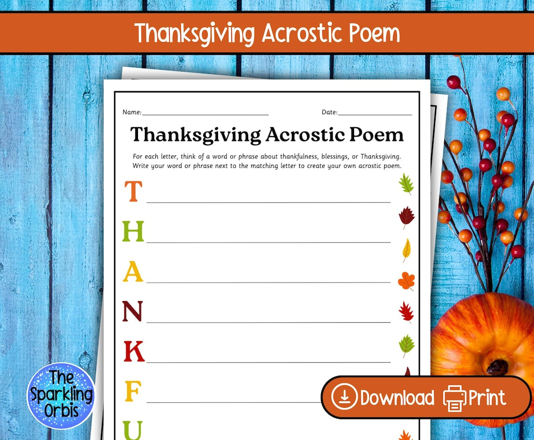 Printable Thanksgiving Acrostic Poem Worksheet | Thanksgiving within Thanksgiving Acrostic Poem Christian