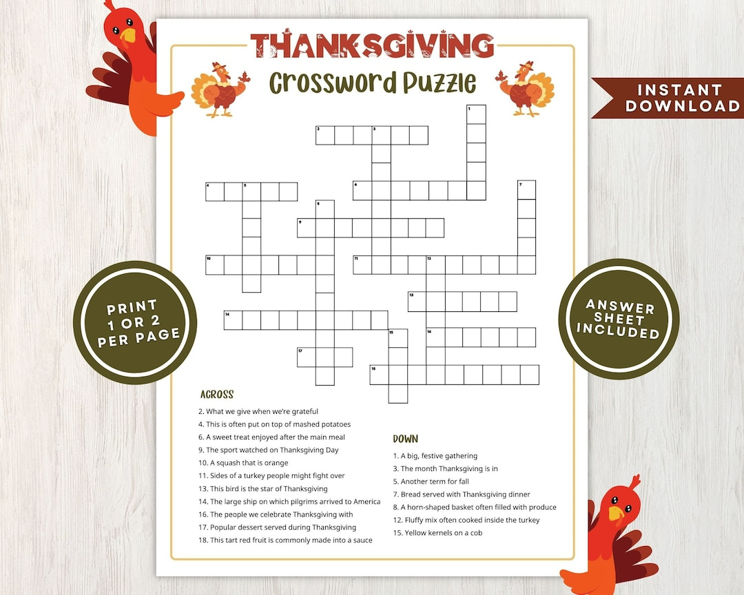 Printable Thanksgiving Crossword Puzzle For Kids And Adults in Printable Thanksgiving Crossword Puzzle