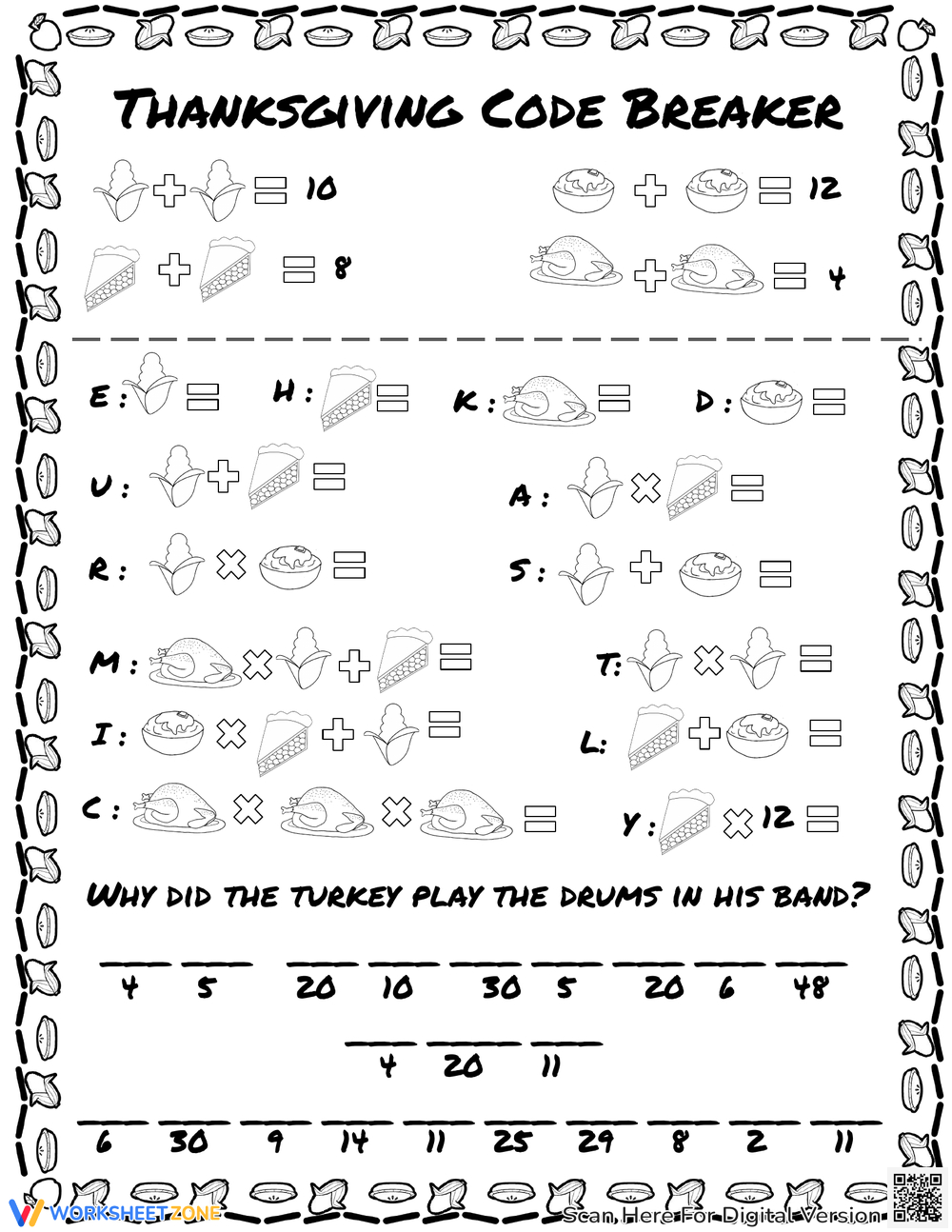 Printable Thanksgiving Fill In The Blanks Worksheets for Thanksgiving Math Worksheets 5Th Grade