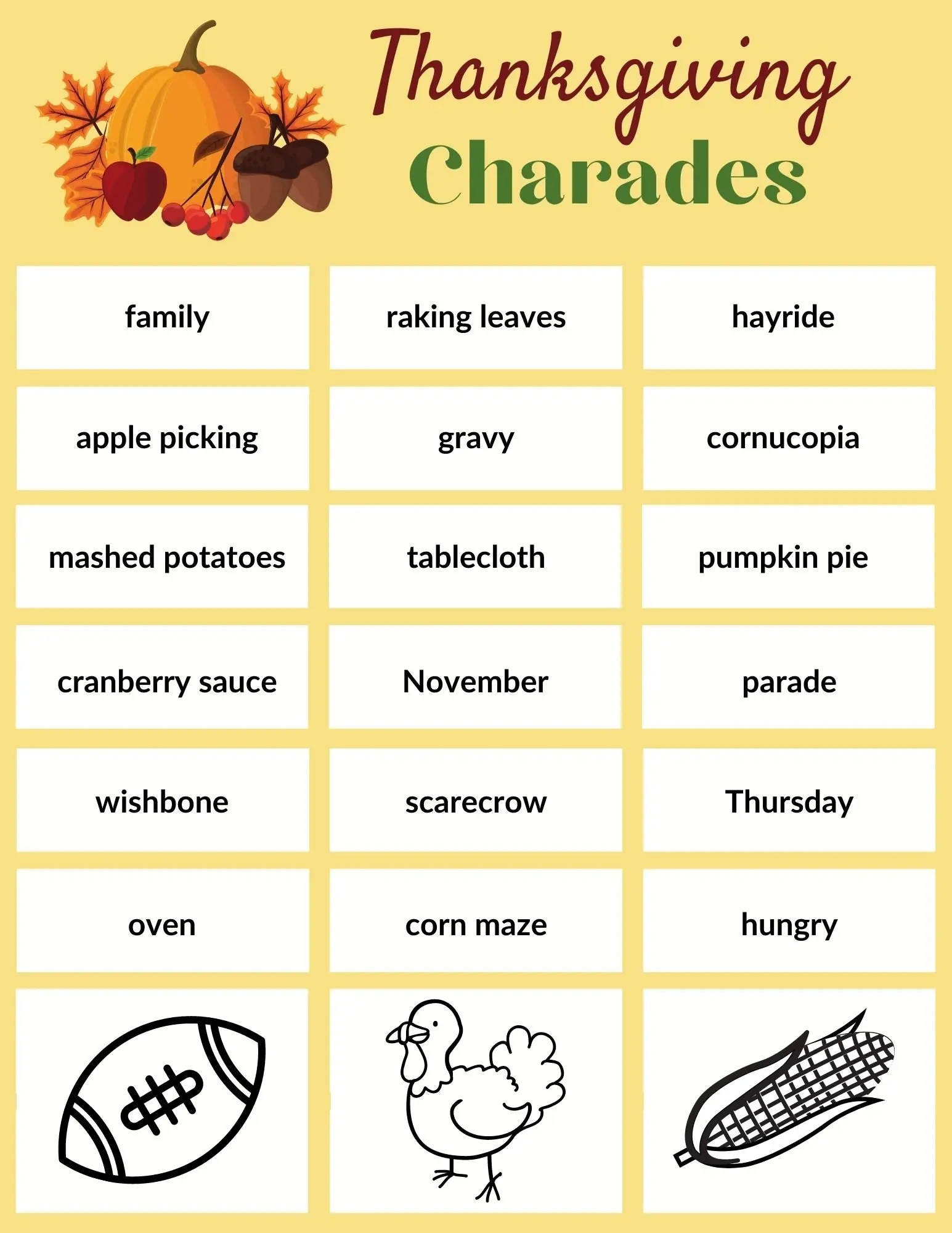 Printable Thanksgiving Game Of Charades - Moneywise Moms - Easy regarding Thanksgiving Charades Free Printable