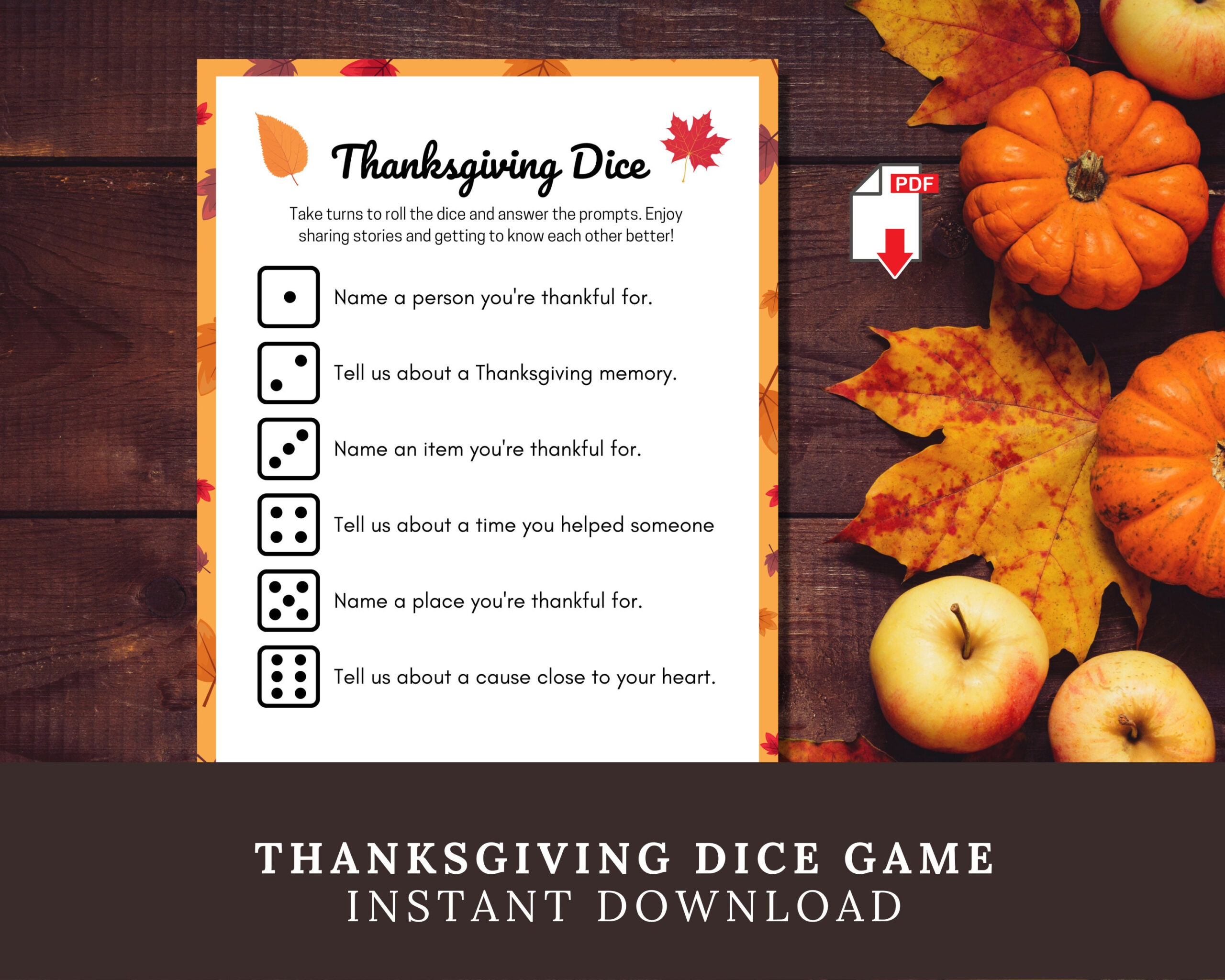 Printable Thanksgiving Gratitude Dice Game: Conversation Starter (Pdf) intended for Thanksgiving Dice Game Printable