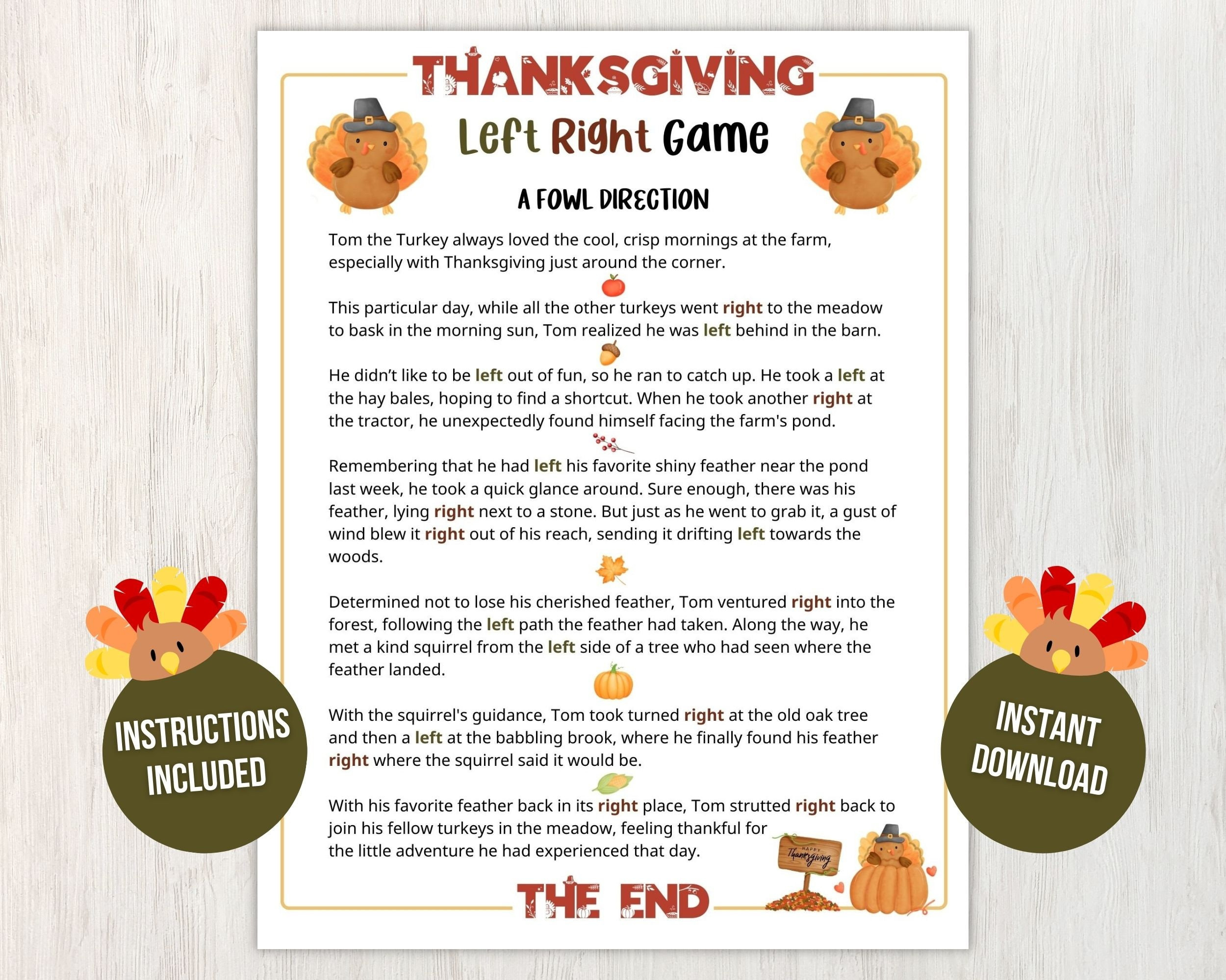 Printable Thanksgiving Left Right Game For Kids And Adults, Pass intended for Thanksgiving Left Right Game Free Printable