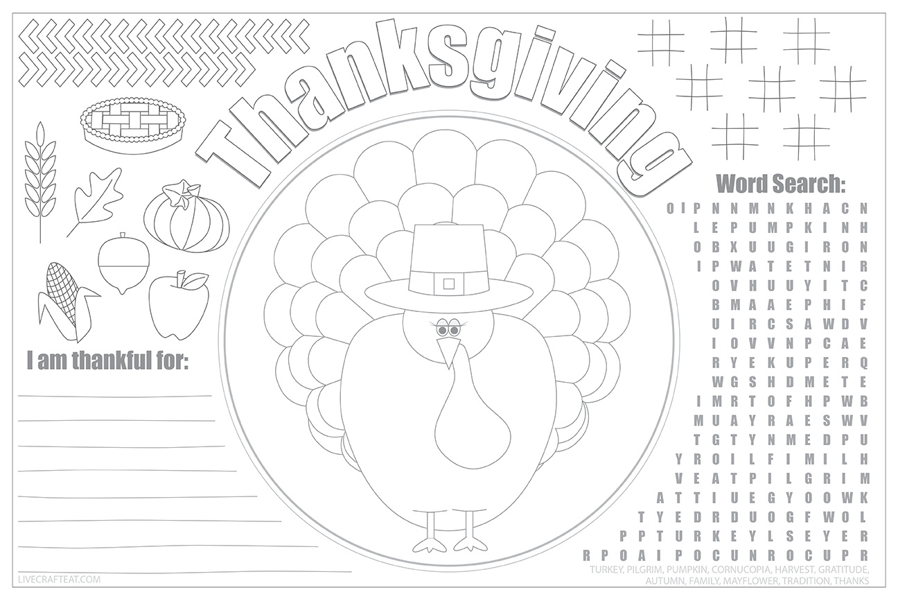 Printable Thanksgiving Placemats For Kids - Free | Live Craft Eat throughout Printable Thanksgiving Placemats Free