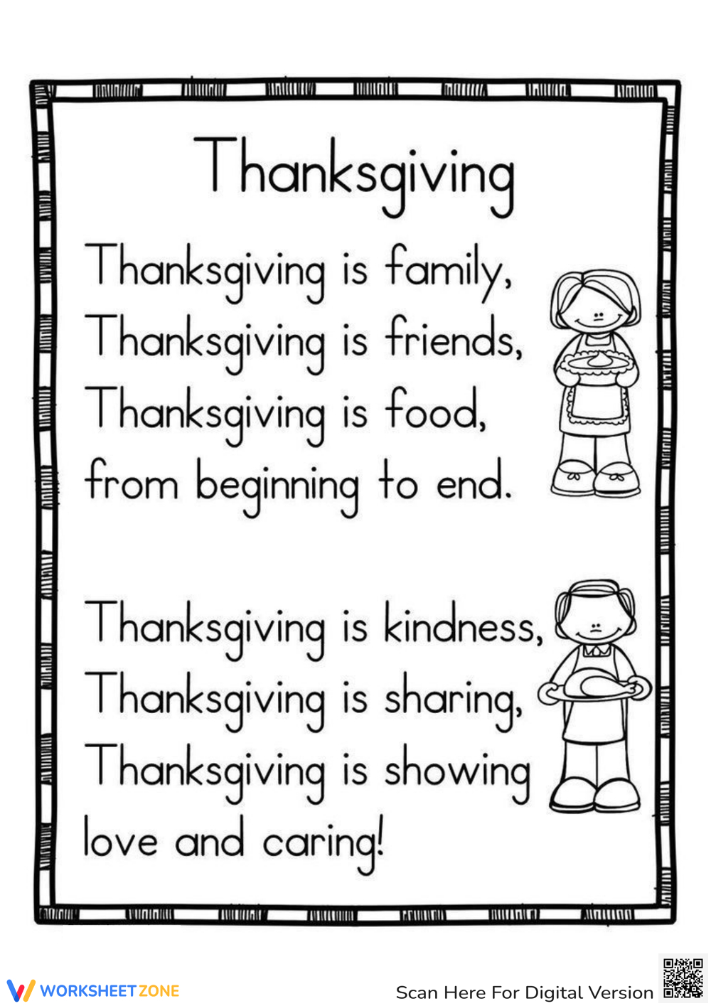 Printable Thanksgiving Poems For Kids Worksheets regarding Thanksgiving Poem Worksheet
