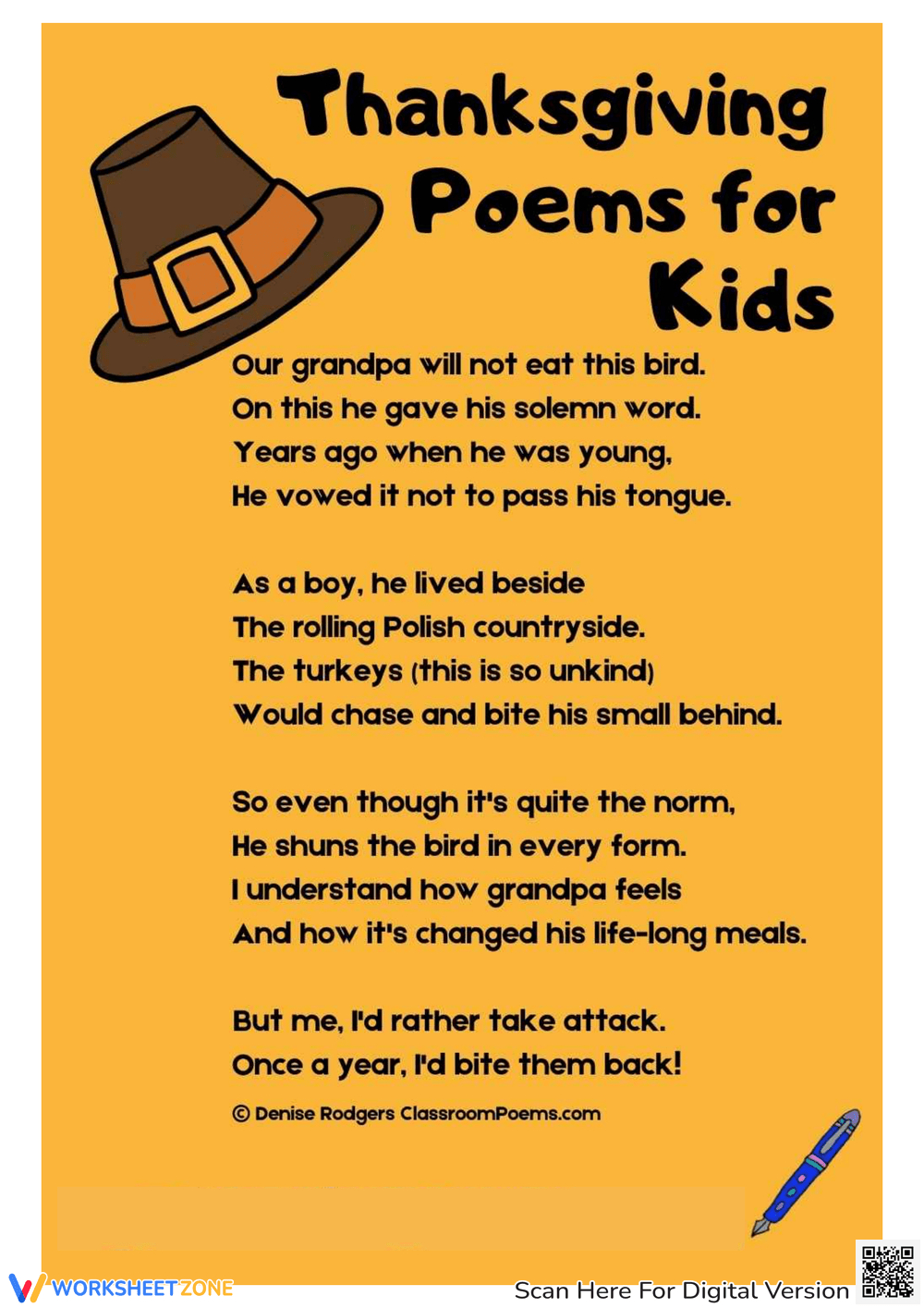 Printable Thanksgiving Poems For Kids Worksheets with Short Thanksgiving Poem For Kids