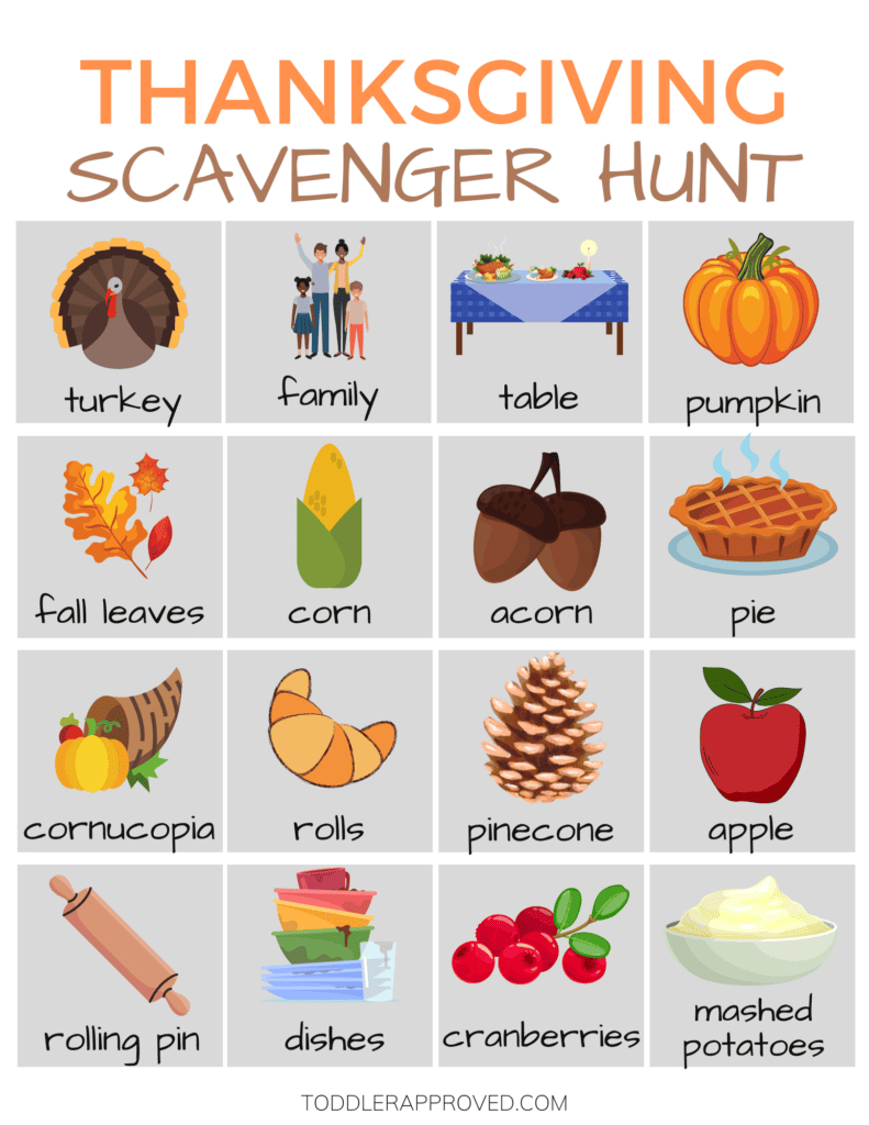 Printable Thanksgiving Scavenger Hunt - Toddler Approved with regard to Thanksgiving Scavenger Hunt Free Printable