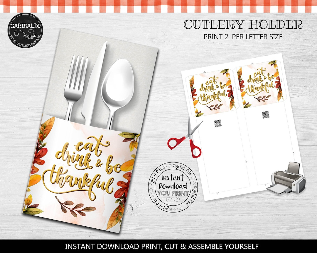 Printable Thanksgiving Silverware Cutlery Holders Instant Download with regard to Thanksgiving Utensil Holder Printable