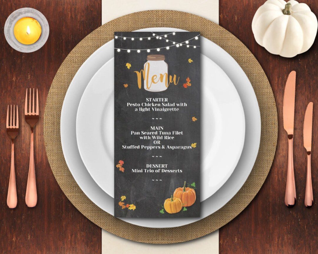 Pumpkin Menu Dinner Thanksgiving Template Rustic Package within Thanksgiving Chalkboard Menu Template