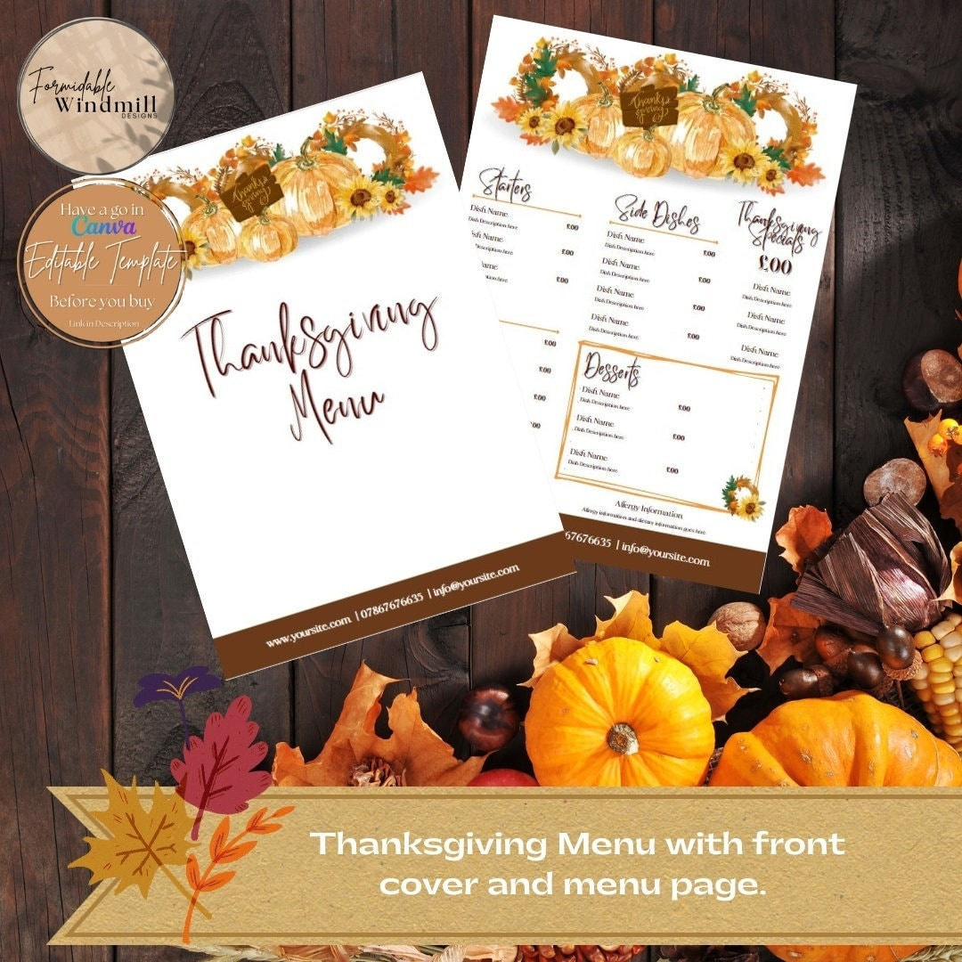 Pumpkin Spice Thanksgiving Menu Template: Editable Restaurant Menu pertaining to Thanksgiving Dessert Menu Template