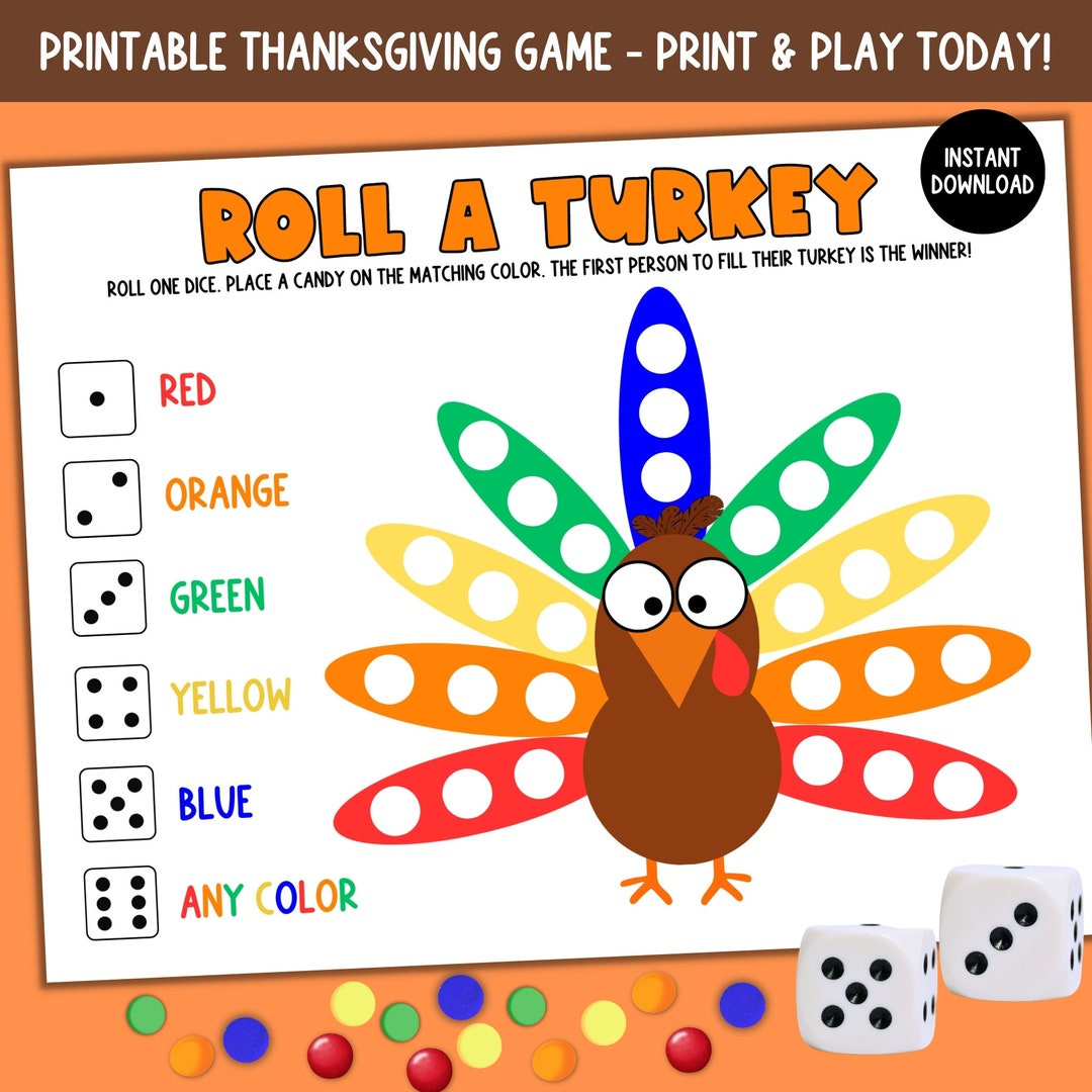 Roll A Turkey Dice Game, Printable Thanksgiving Activity For Kids throughout Roll A Turkey Printable