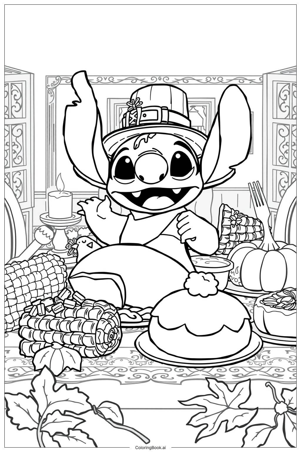 Stitch Thanksgiving Feast Coloring Page (Free Pdf&amp;amp;Png Printable) pertaining to Stitch Thanksgiving Coloring Pages Printable