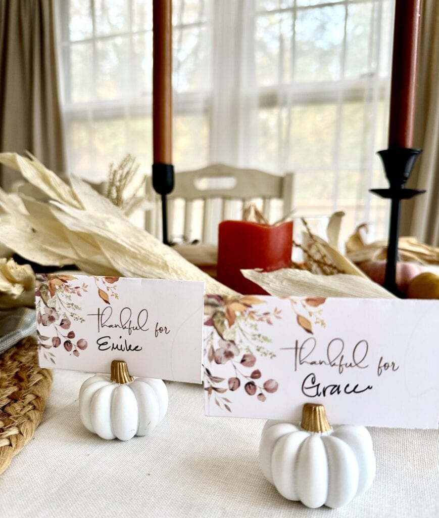 Stylish Thanksgiving Table Settings & Free Printable Place Cards pertaining to Thanksgiving Printable Table Decorations