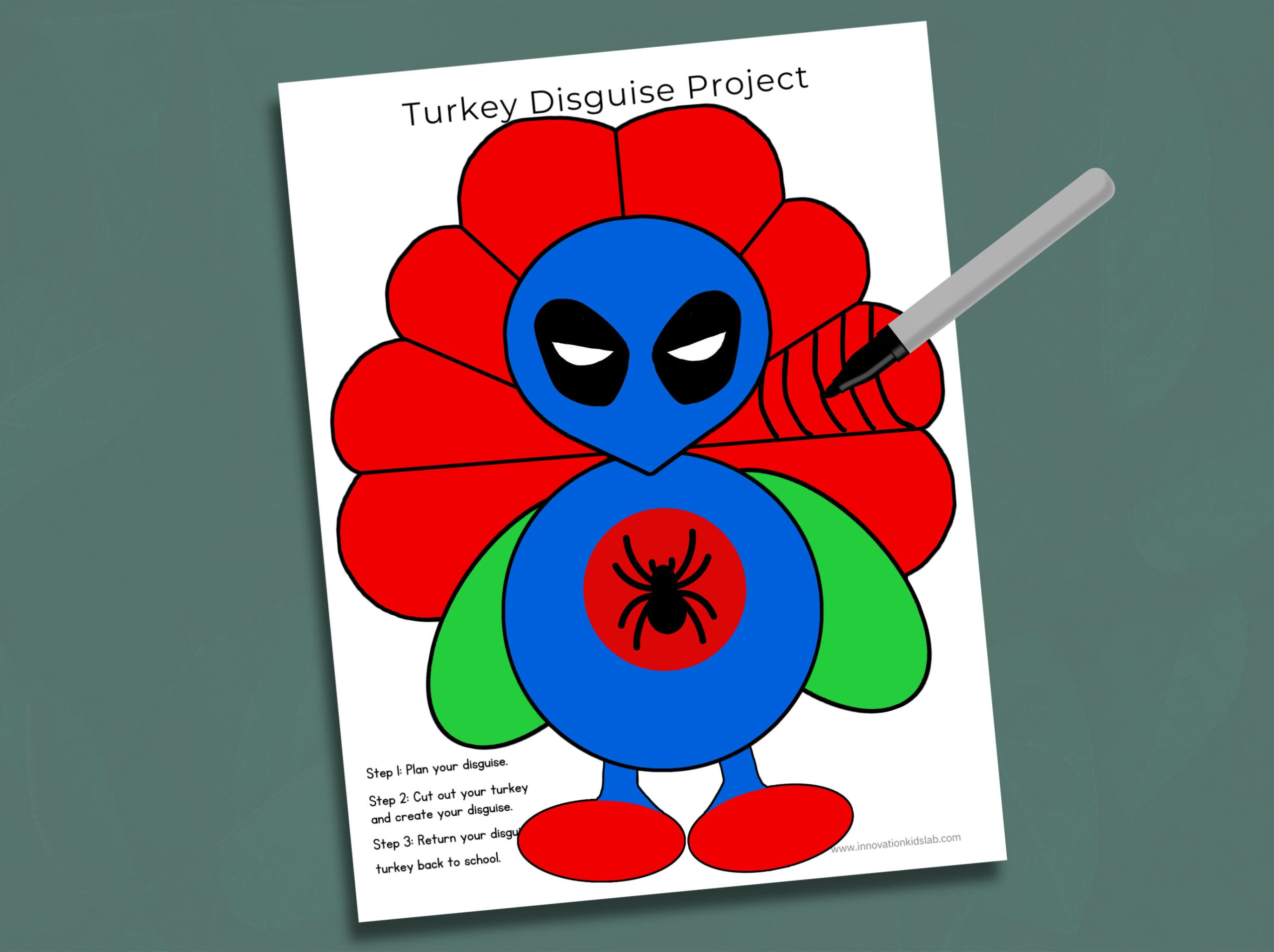 Superhero Turkey In Disguise Kit: Kids Thanksgiving Craft (Digital pertaining to Turkey In Disguise Spiderman Template Printable