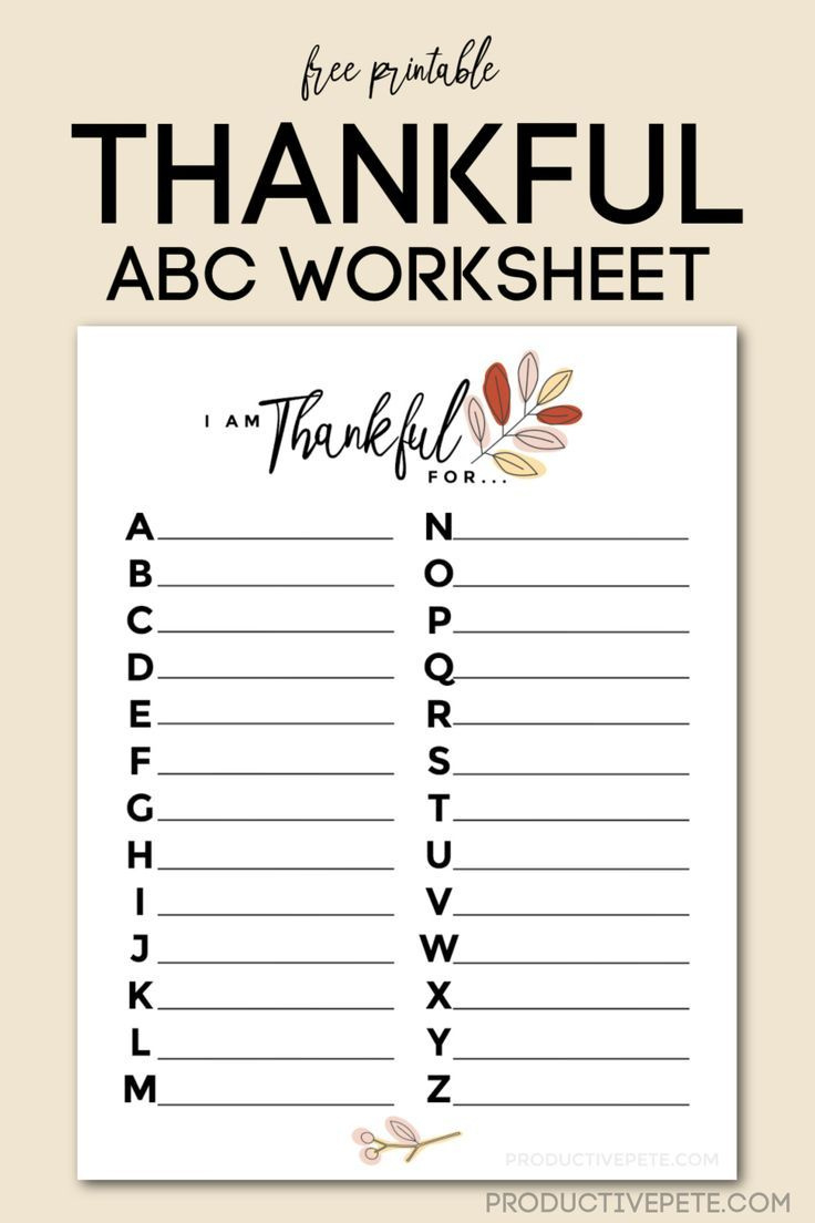 Thankful Abc Worksheet | Free Printable For Gratitude List At inside Thanksgiving ABC Worksheets