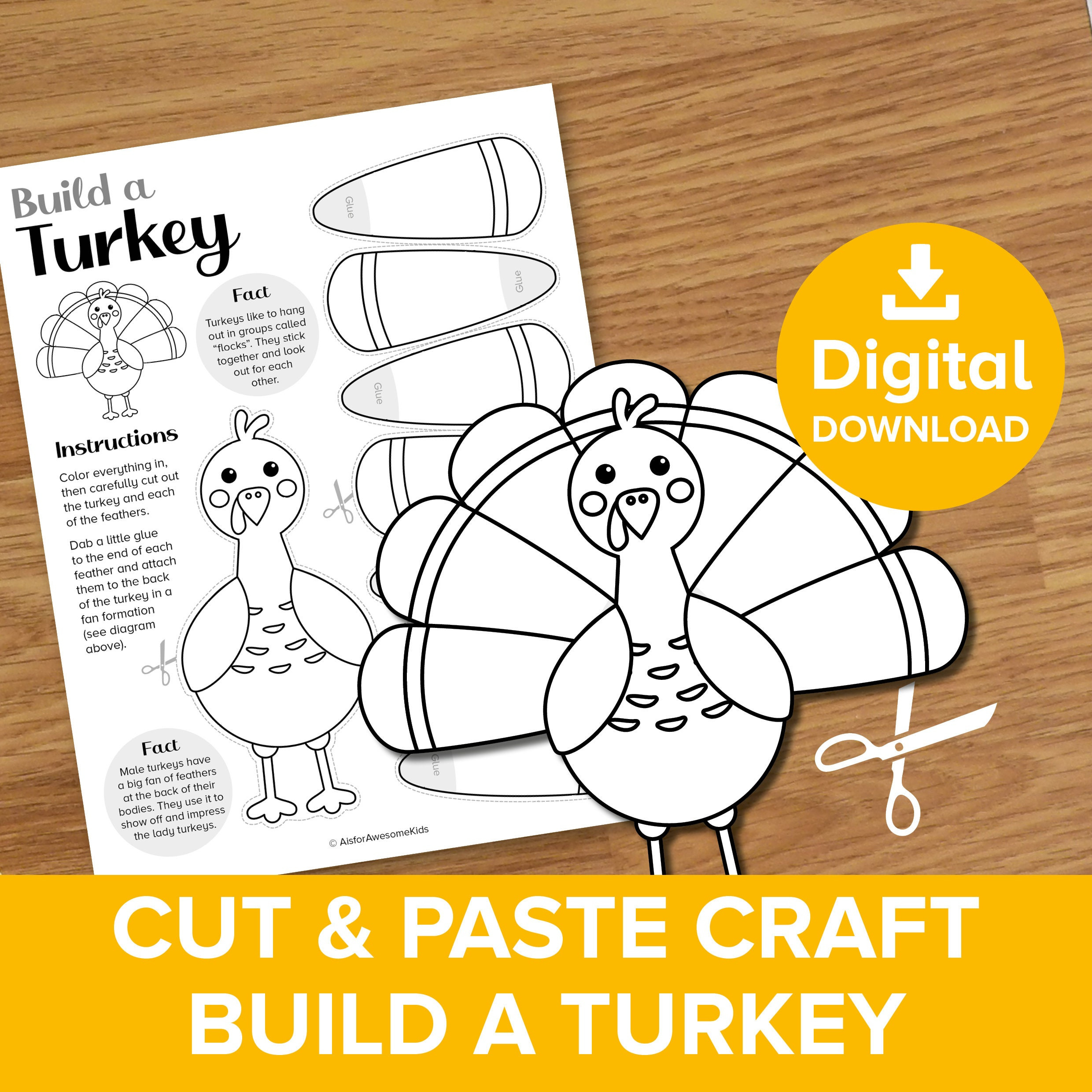 Thankful Turkey Cut &amp;amp; Paste Craft, Build A Thanksgiving Bird in Printable Thanksgiving Cut and Paste