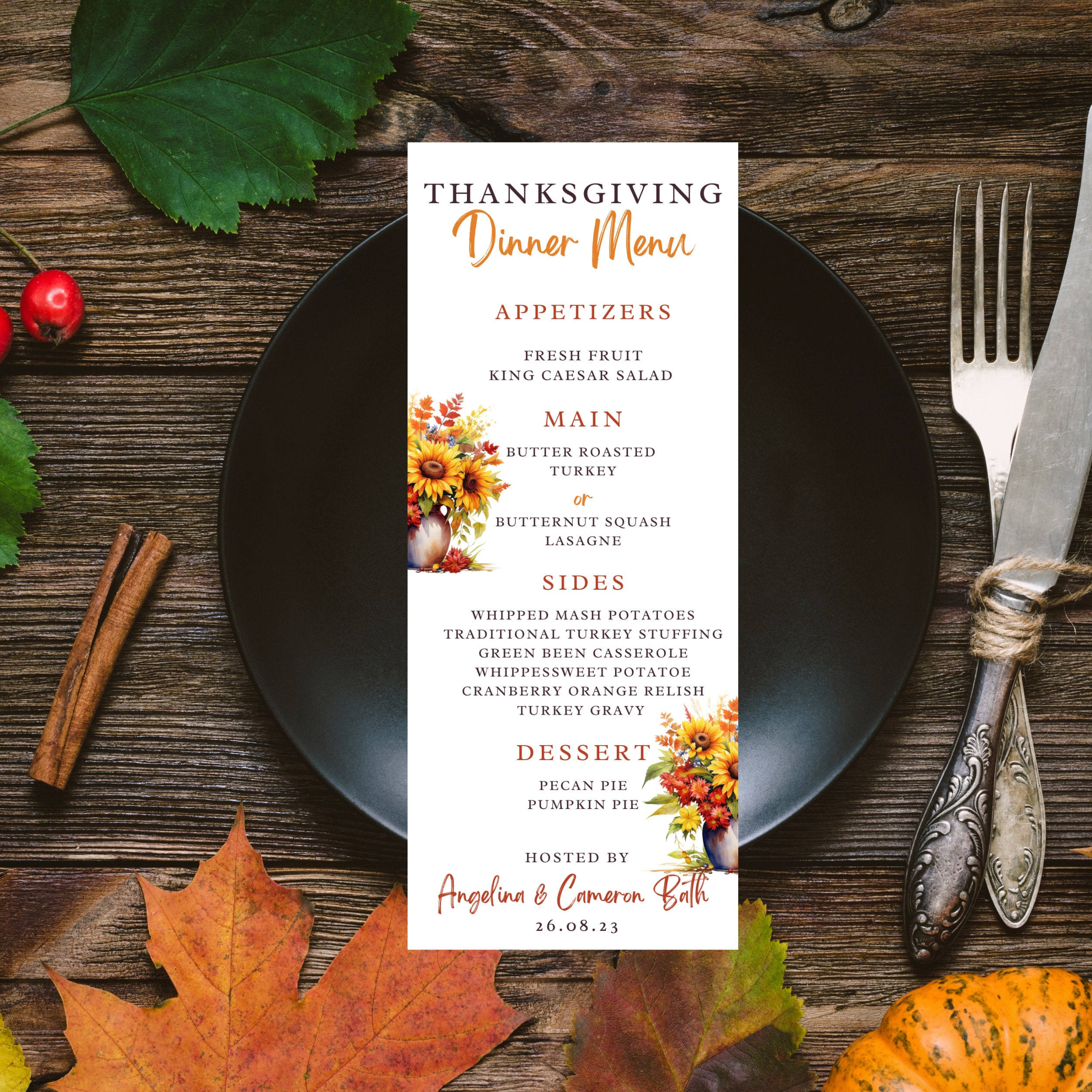 Thanks Giving Dinner Menu -Instant Download,Editable,Printable throughout Thanksgiving Menu Template Editable