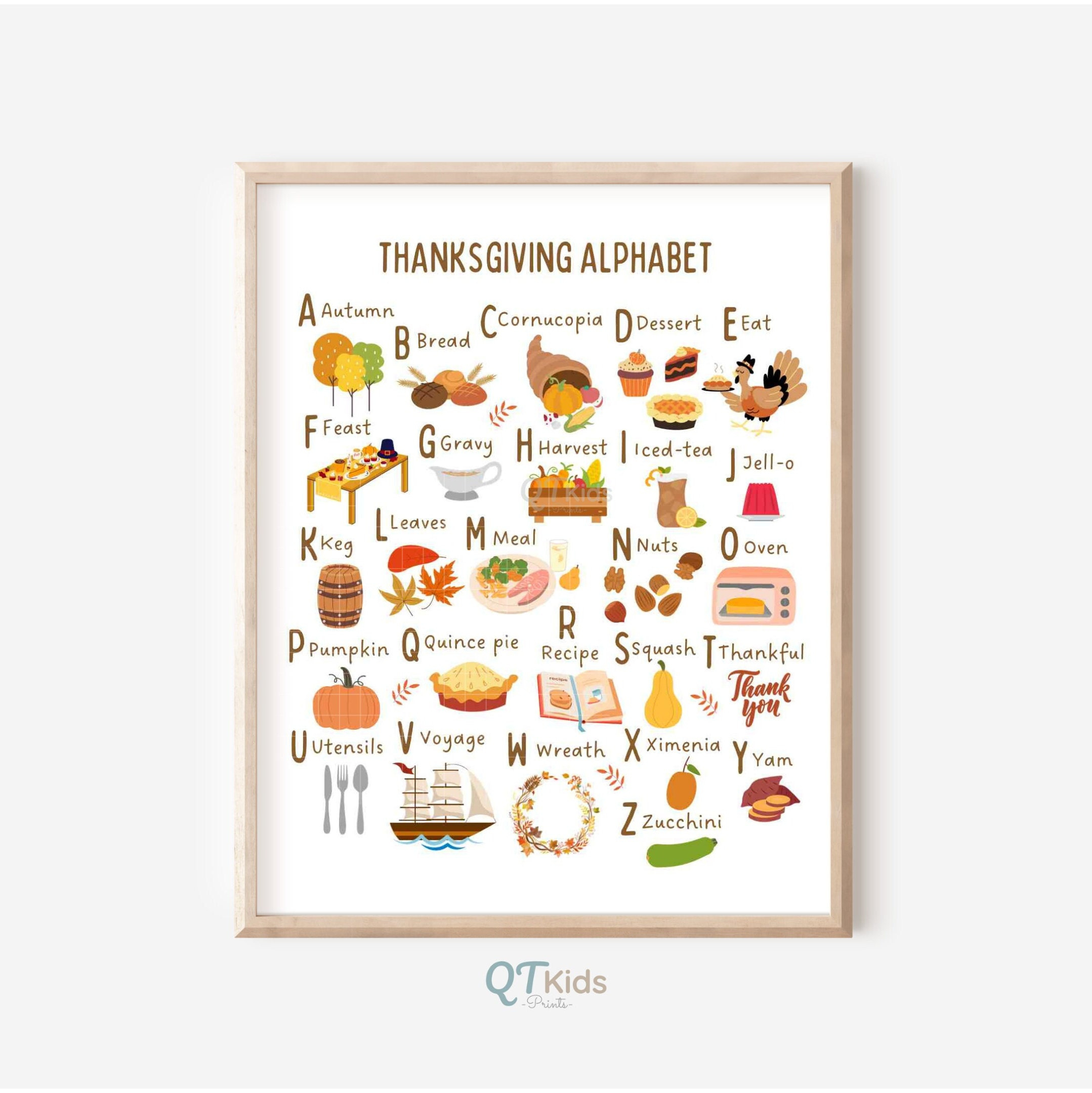 Thanksgiving Abc Alphabet Print, Alphabet Poster, Montessori with regard to Thanksgiving Abc Poem