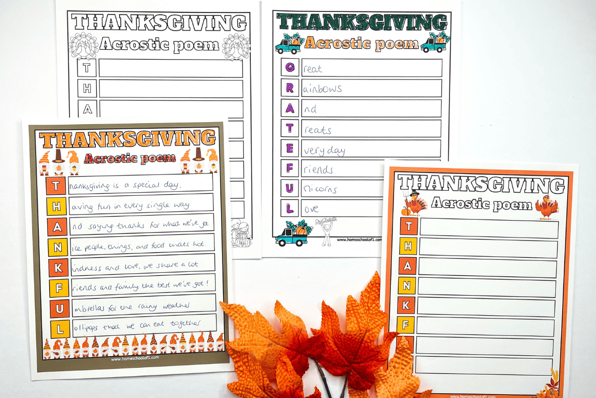 Thanksgiving Acrostic Poem Templates (4 Free Printables) with Thanksgiving Acrostic Poem Printable