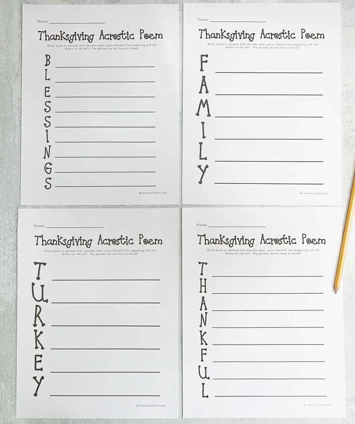 Thanksgiving Acrostic Poems - 4 Free Printables - Literacy Learn intended for Acrostic Poem For Thanksgiving Day
