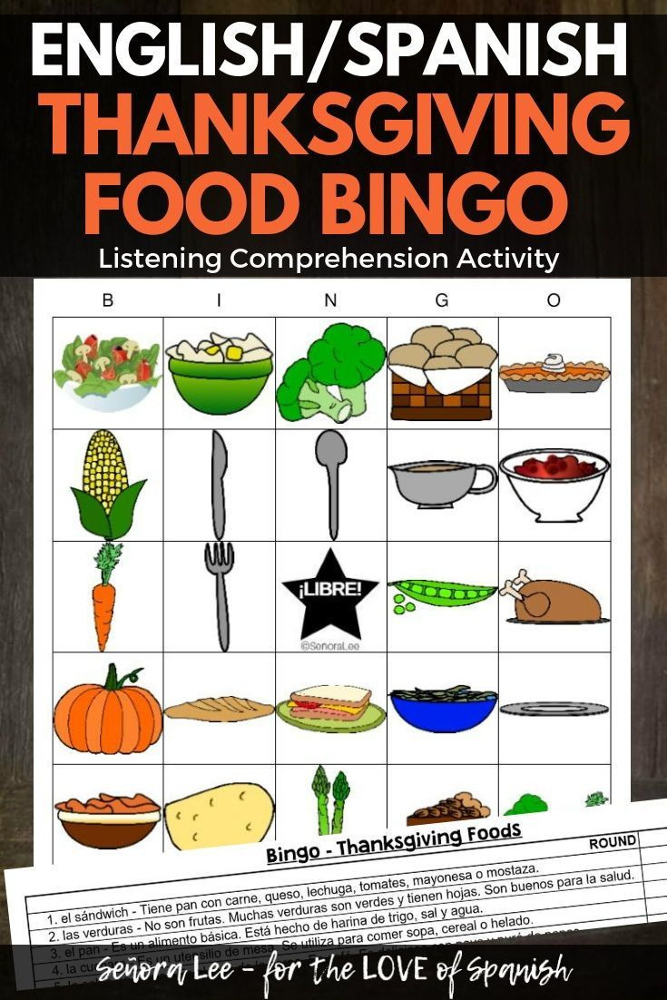 Thanksgiving Activity In Spanish - Food Bingo inside Thanksgiving Bingo Printable Mes English