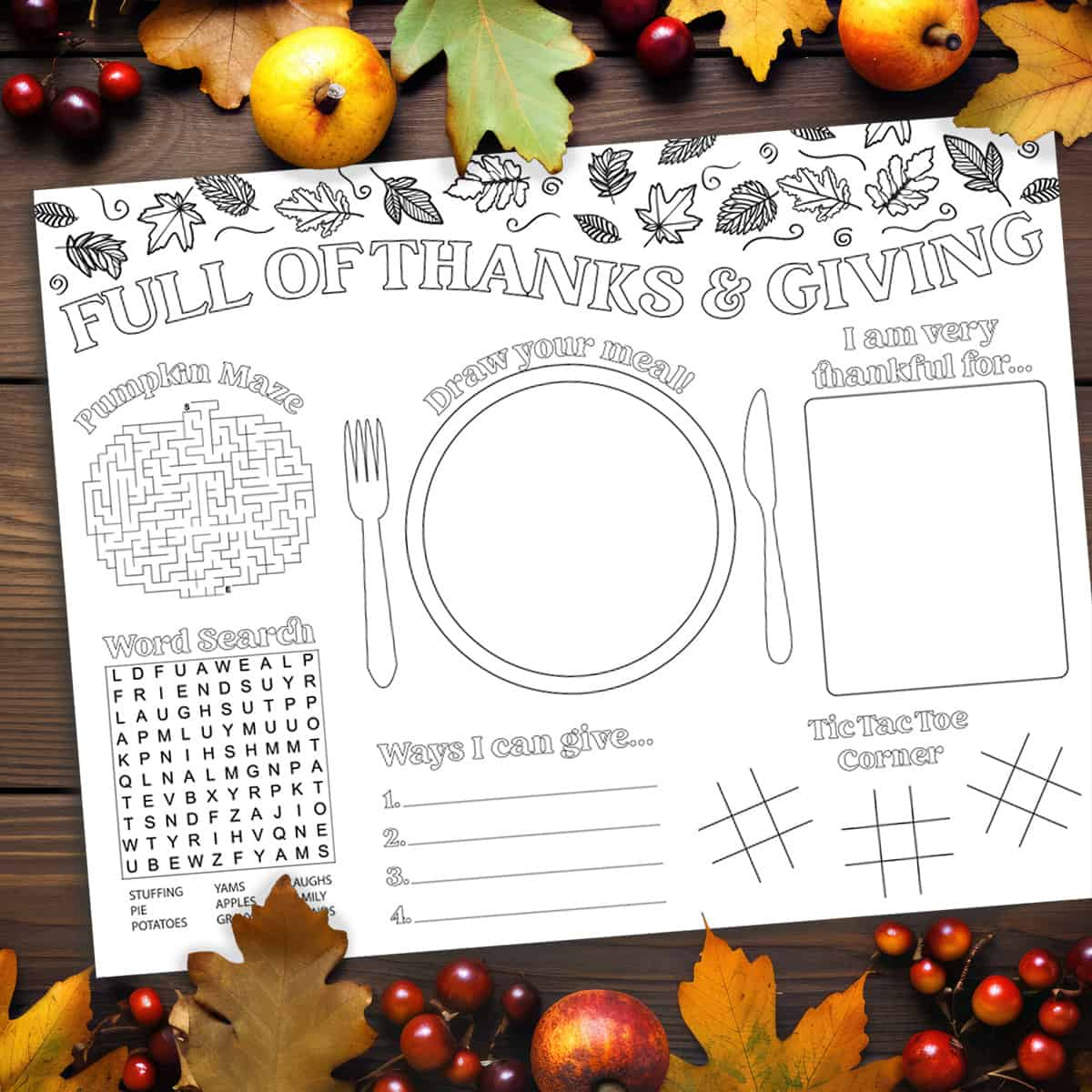 Thanksgiving Activity Placemat: Free Printable For Kids To Learn throughout Thanksgiving Activity Placemat Printable