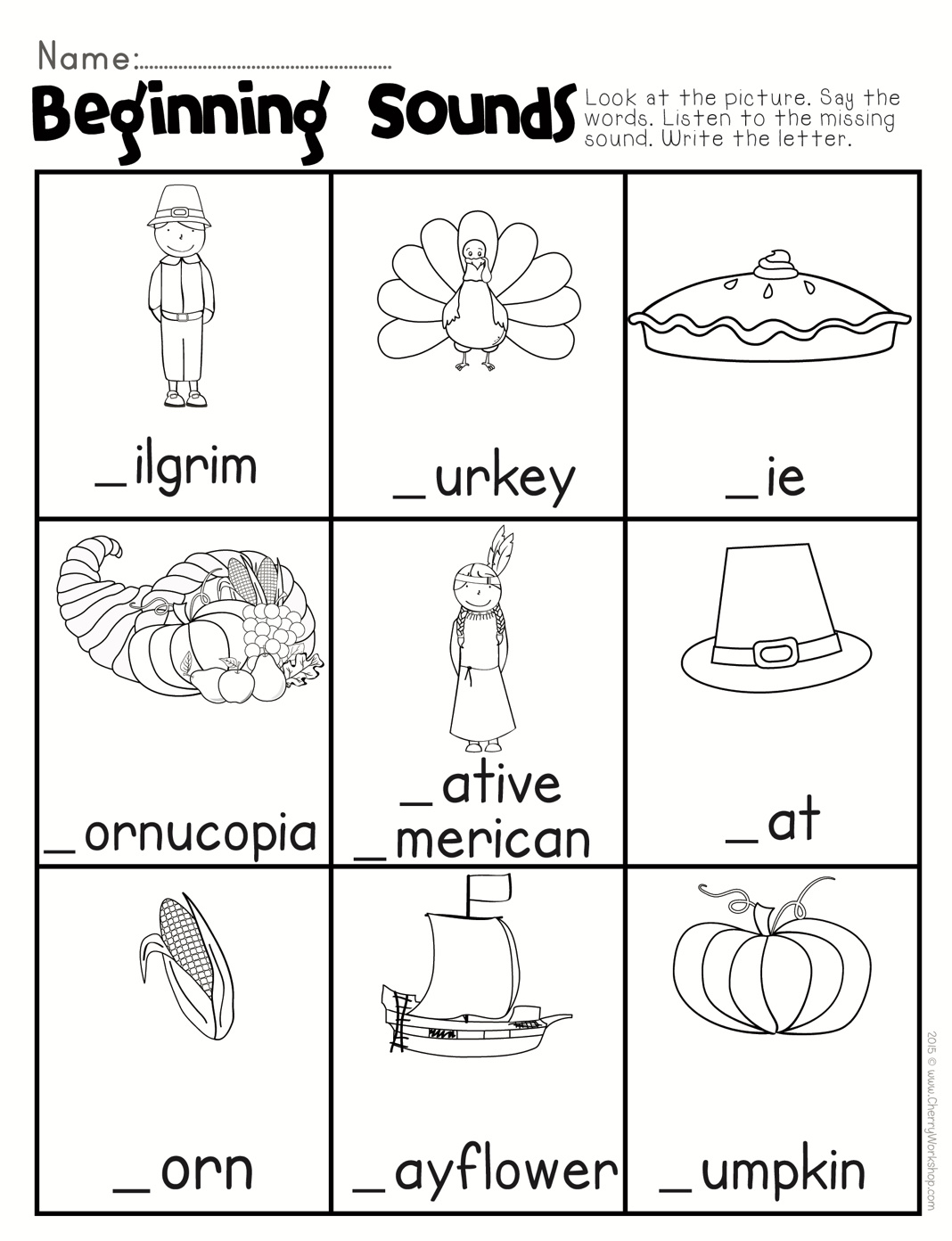 Thanksgiving Beginning Sound regarding Thanksgiving Beginning Sounds Worksheet