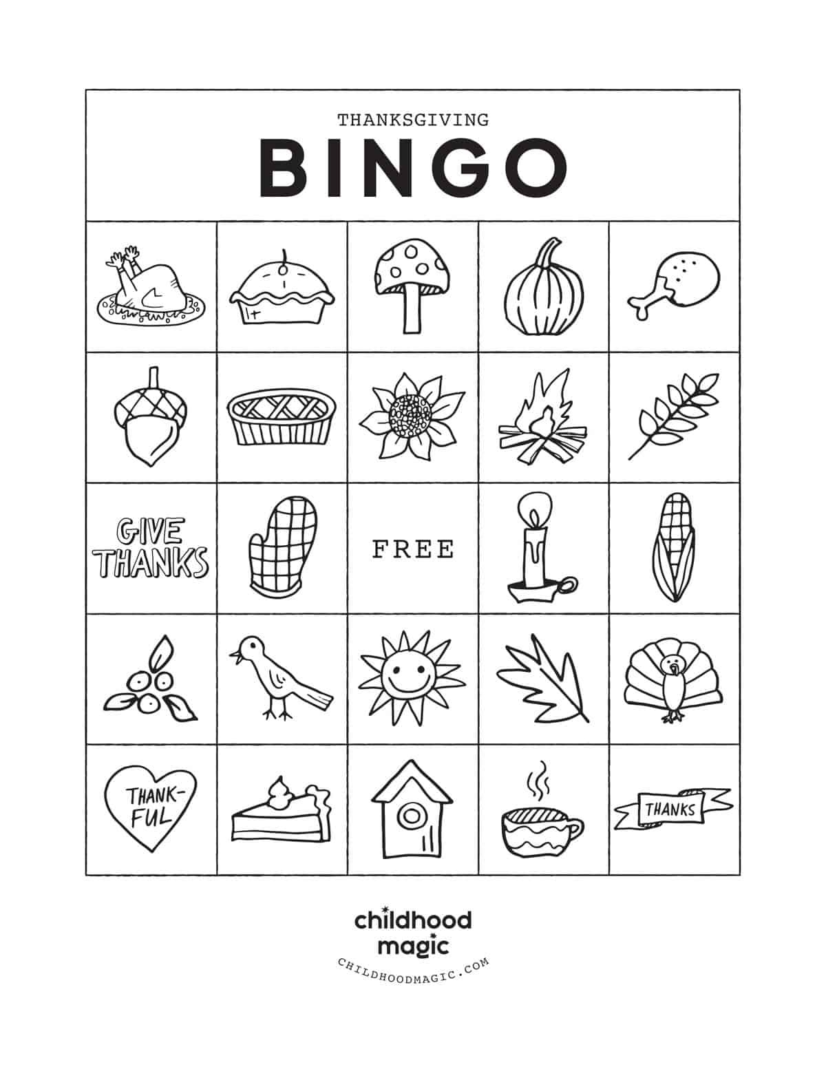 Thanksgiving Bingo - Childhood Magic intended for Thanksgiving Bingo Card Game Printable