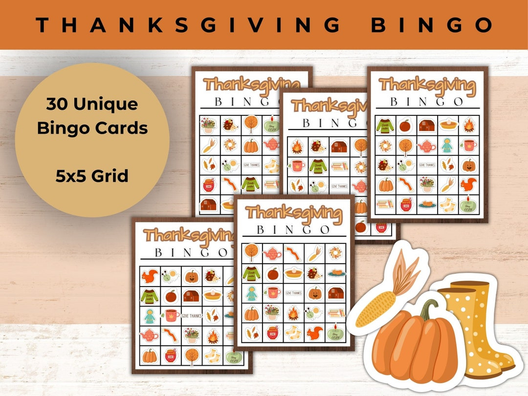 Thanksgiving Bingo Game: 30 Unique Cards (Pdf Jpg Png) - Etsy intended for Thanksgiving Christian Bingo Printables