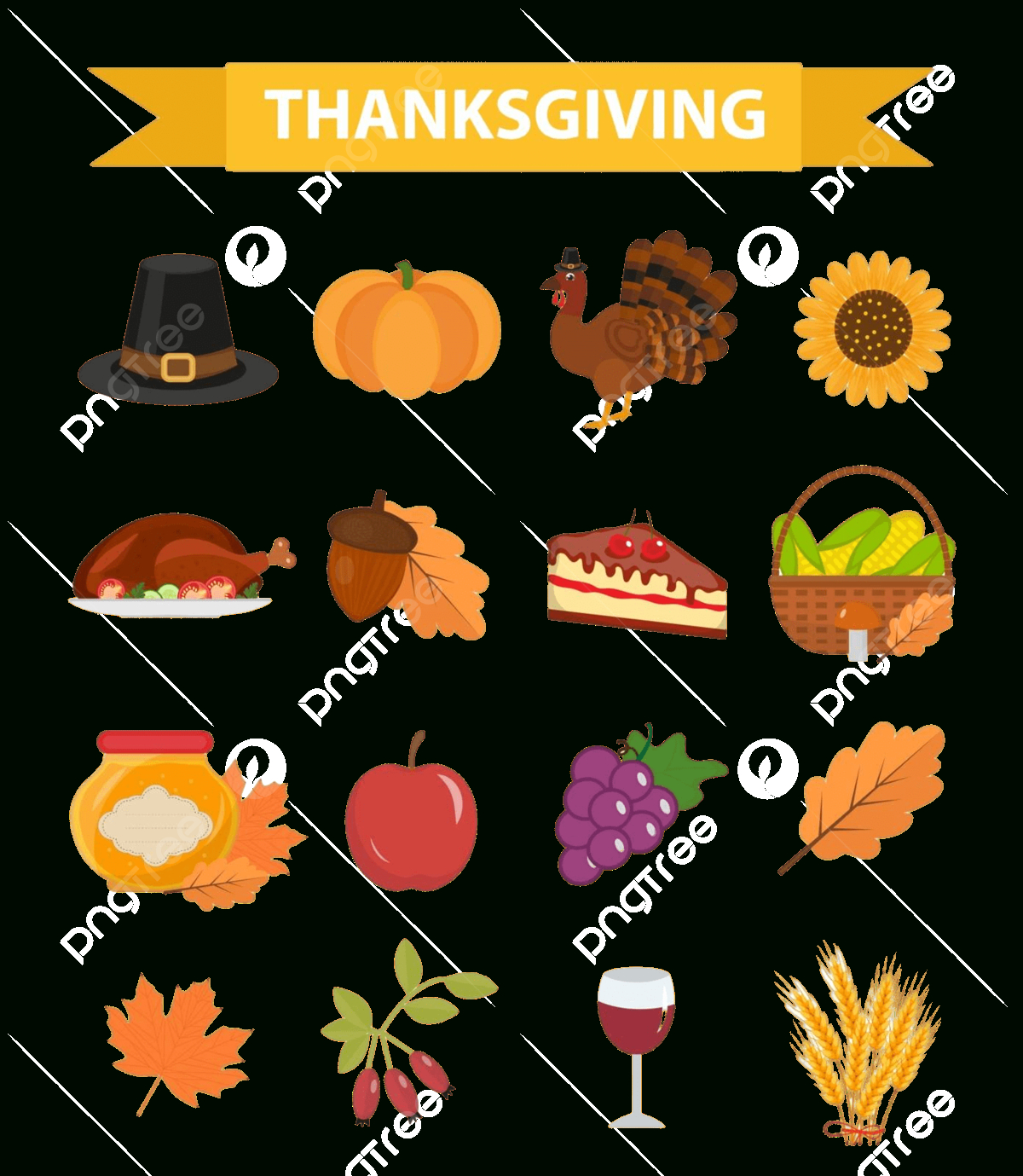 Thanksgiving Cartoon Icons With Harvest Elements Element Design inside Thanksgiving Icons Free Printable