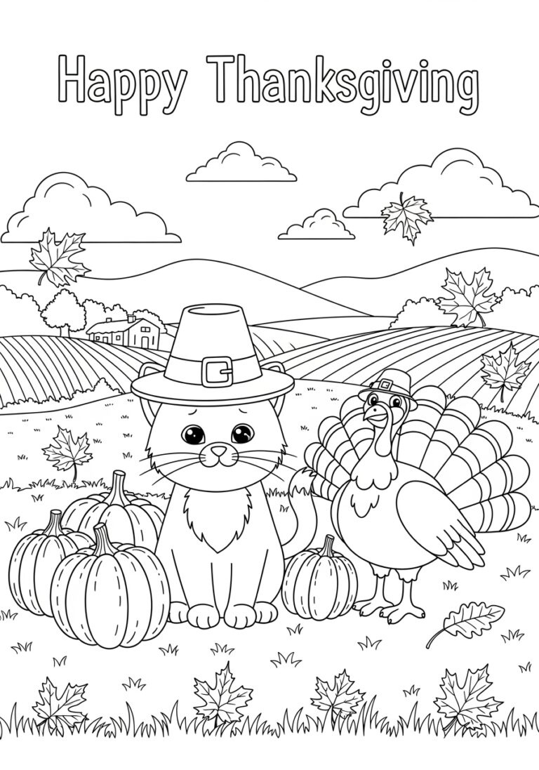 Thanksgiving Cat Coloring Page | Print & Color Fun with Thanksgiving Cat Coloring Pages Printable