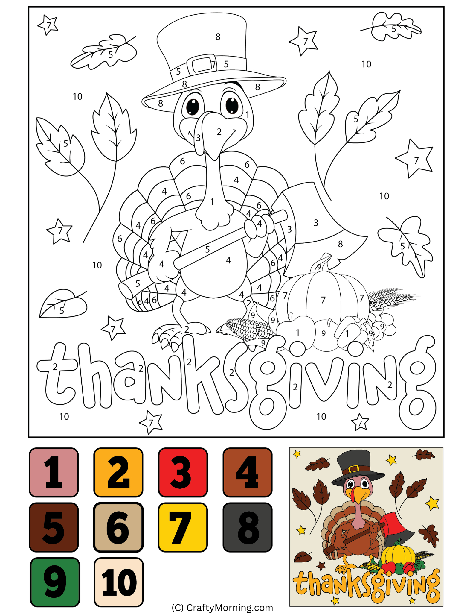 Thanksgiving Colornumber (Free Printables) - Crafty Morning throughout Printable Turkey Color By Number