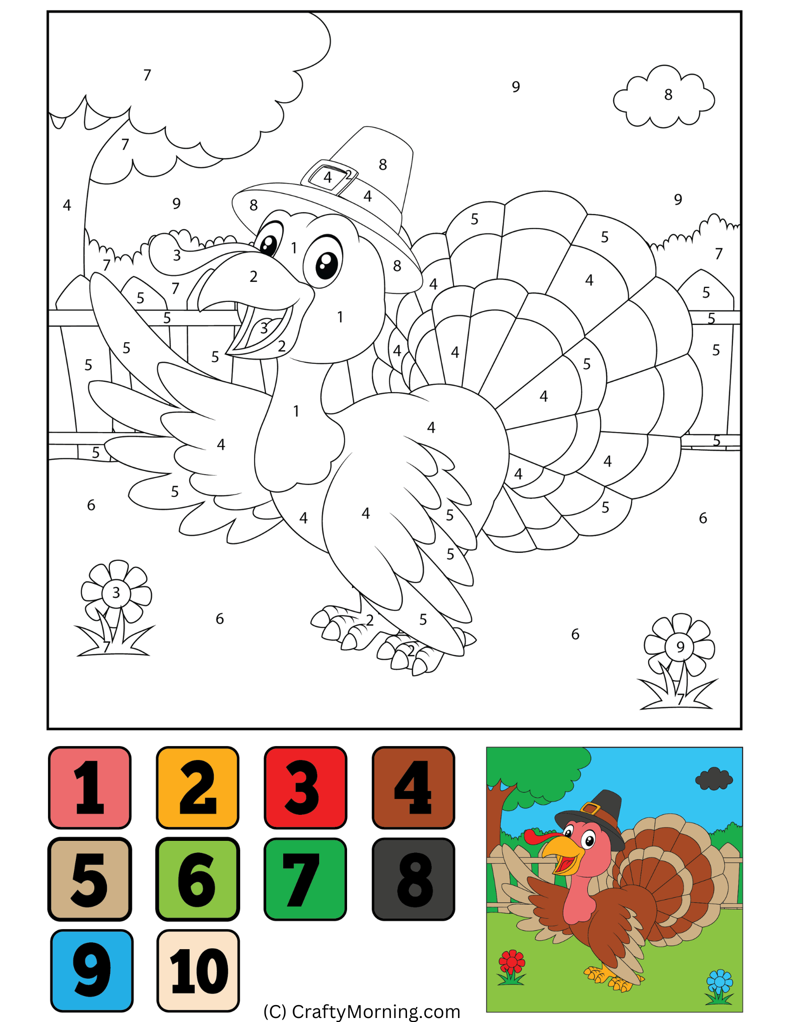 Thanksgiving Colornumber (Free Printables) - Crafty Morning throughout Turkey Color By Number Printable