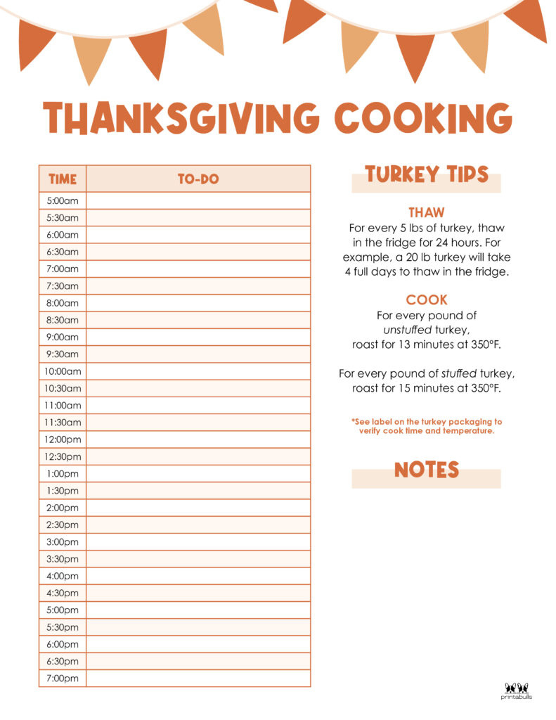 Thanksgiving Cooking Schedules - Free Printables | Printabulls in Thanksgiving Cooking Schedule Printable