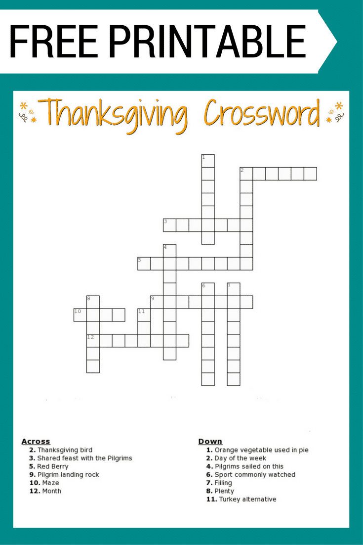 Thanksgiving Crossword Puzzle Free Printable For Kids Or Adults within Thanksgiving Crossword Puzzle Printable Free