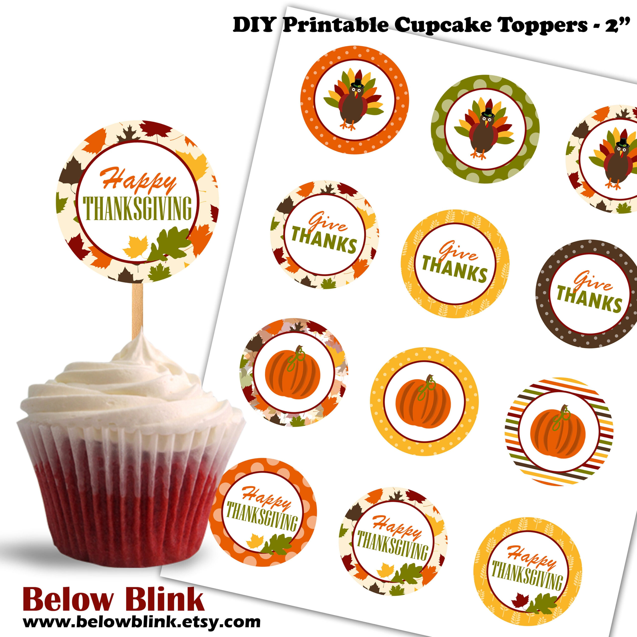 Thanksgiving Cupcake Toppers, Give Thanks Printable Cupcake regarding Thanksgiving Cake Topper Printable