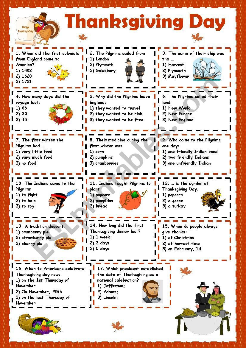 Thanksgiving Day - Esl Worksheetkosamysh pertaining to Thanksgiving Day Worksheets ESL