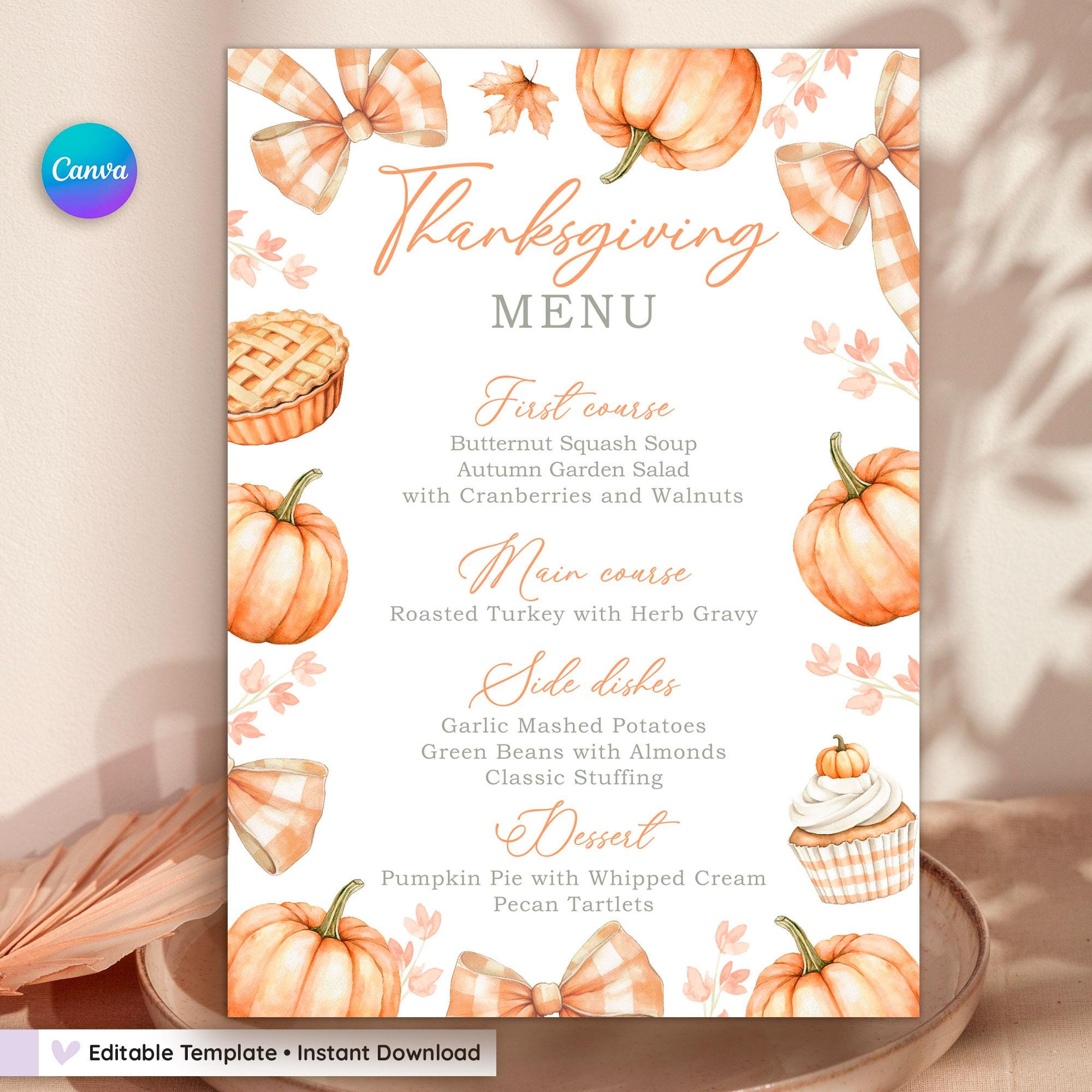 Thanksgiving Dinner Menu Template: Editable Fall Design (Digital intended for Pumpkin Thanksgiving Menu Template