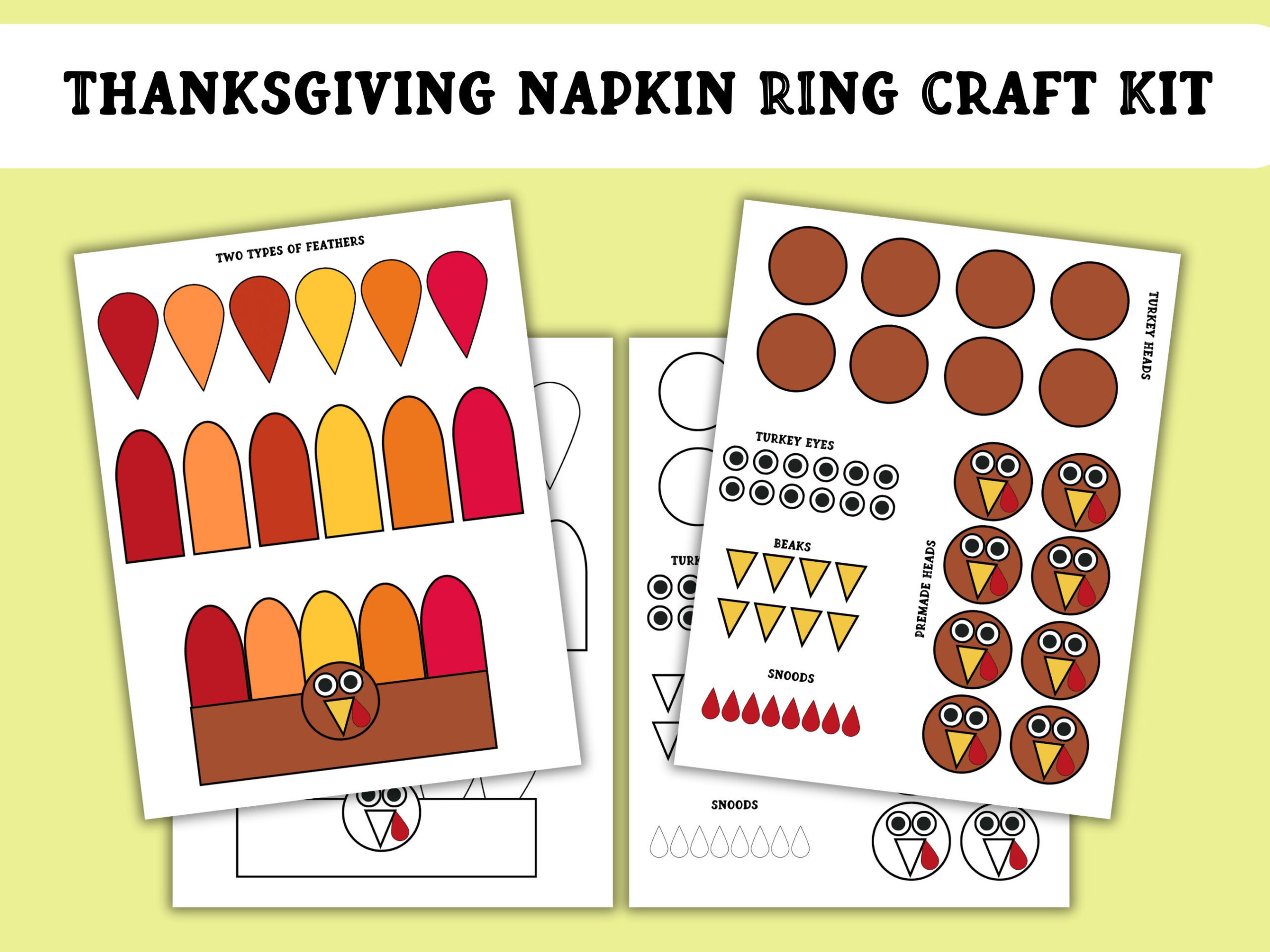 Thanksgiving Druckbare Serviettenringe Kit, Truthahn Bastelset Für with Printable Thanksgiving Napkin Holders