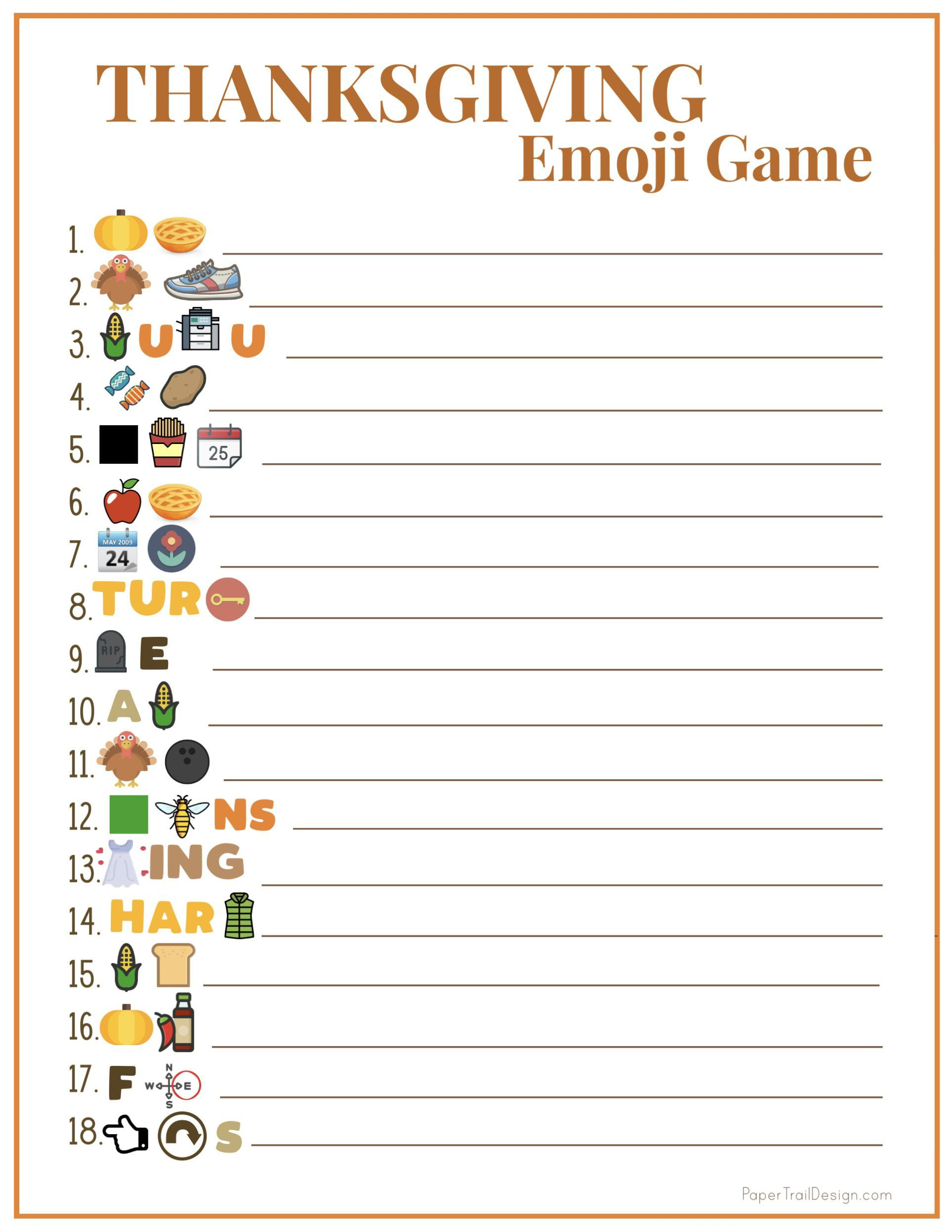 Thanksgiving Emoji Pictionary With Answers | Paper Trail Design throughout Thanksgiving Emoji Pictionary Free Printable