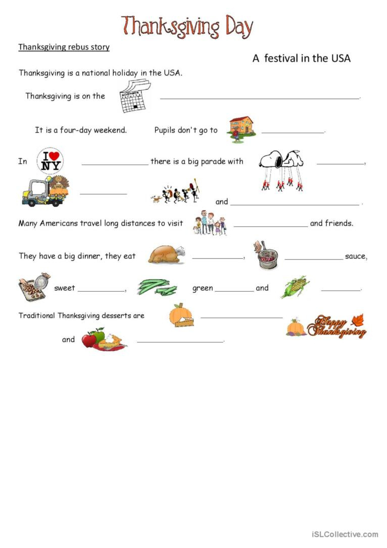Thanksgiving: English Esl Worksheets Pdf & Doc with regard to Thanksgiving Day Worksheets Esl